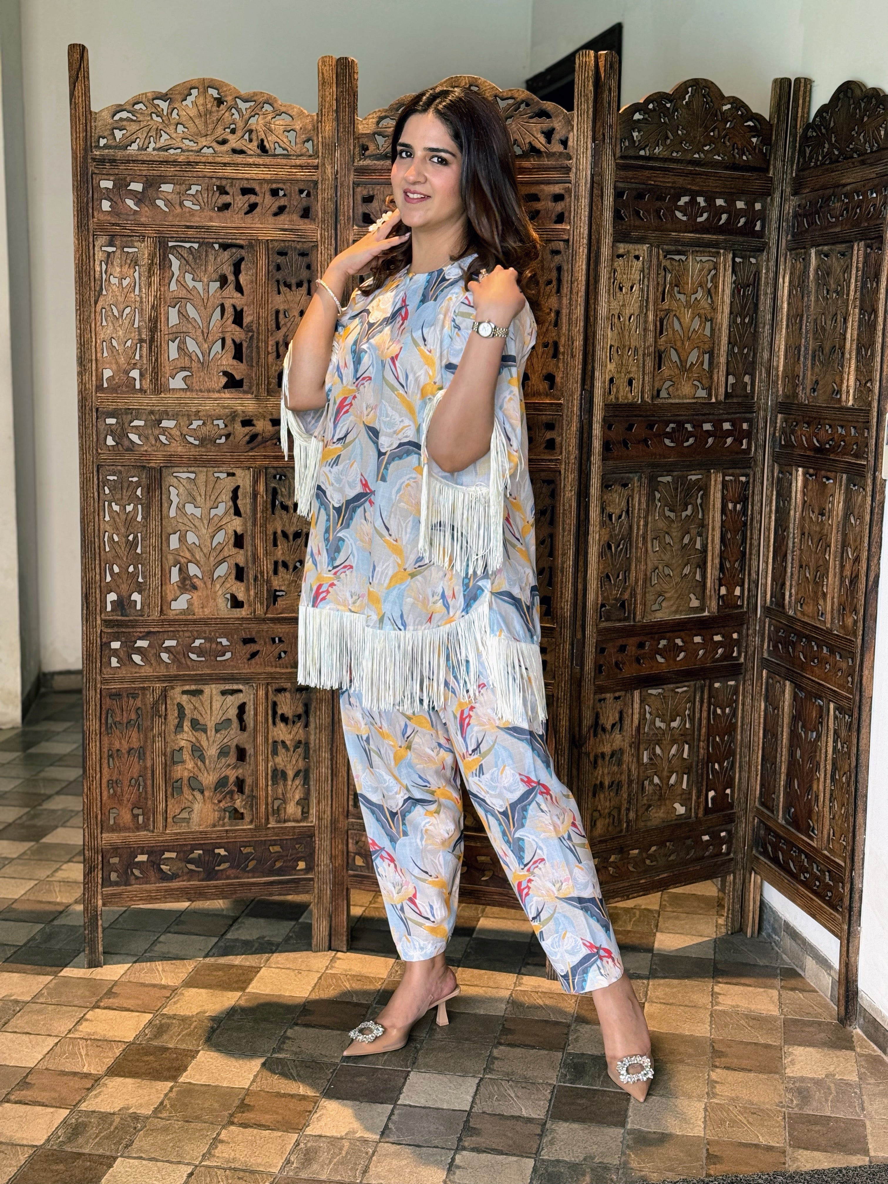 FLORAL PRINTED FRINGES SET