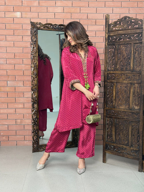 BERRY WINE JAIPURI CREPE SET