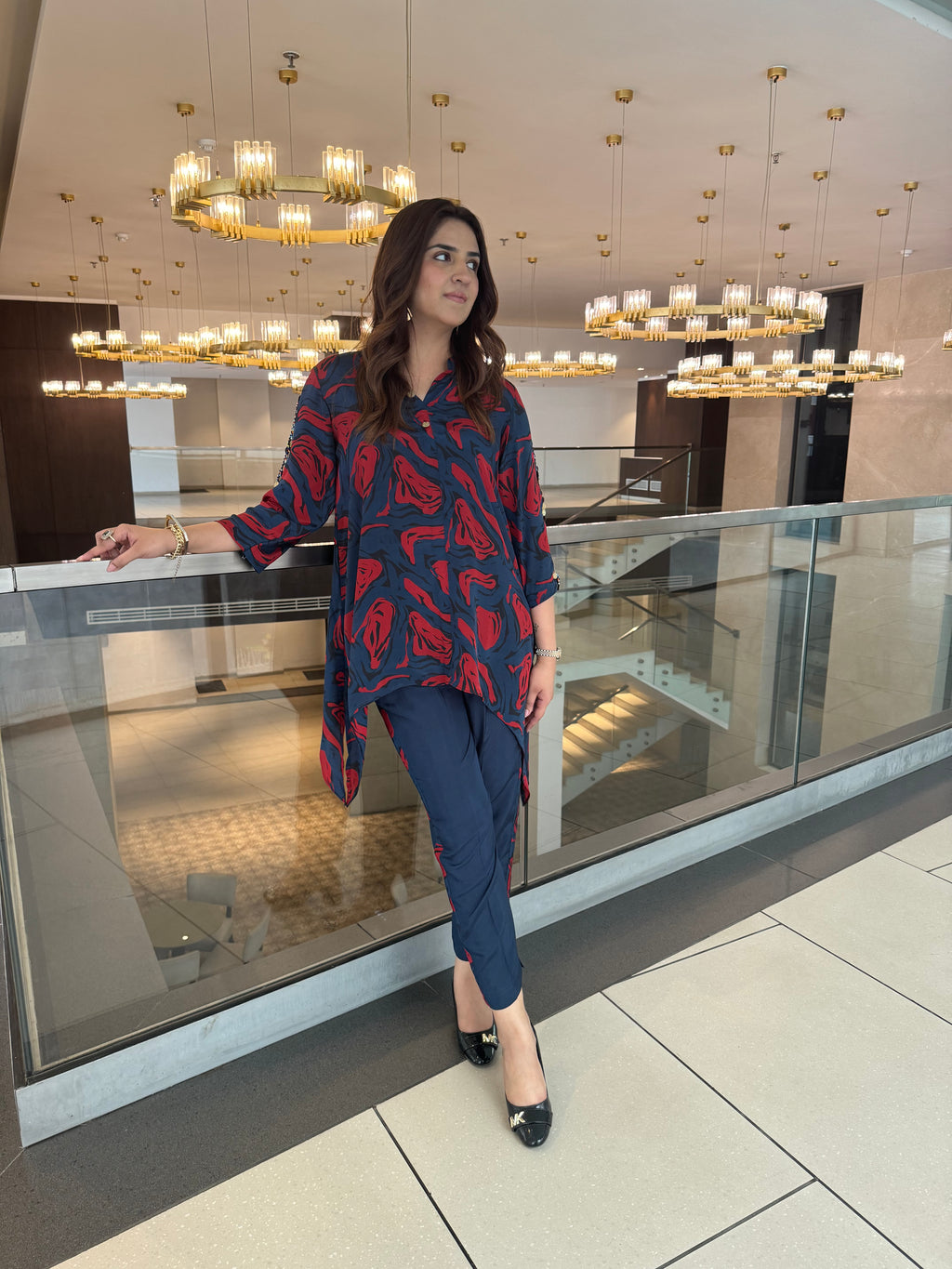 NAVY RED CREPE SET