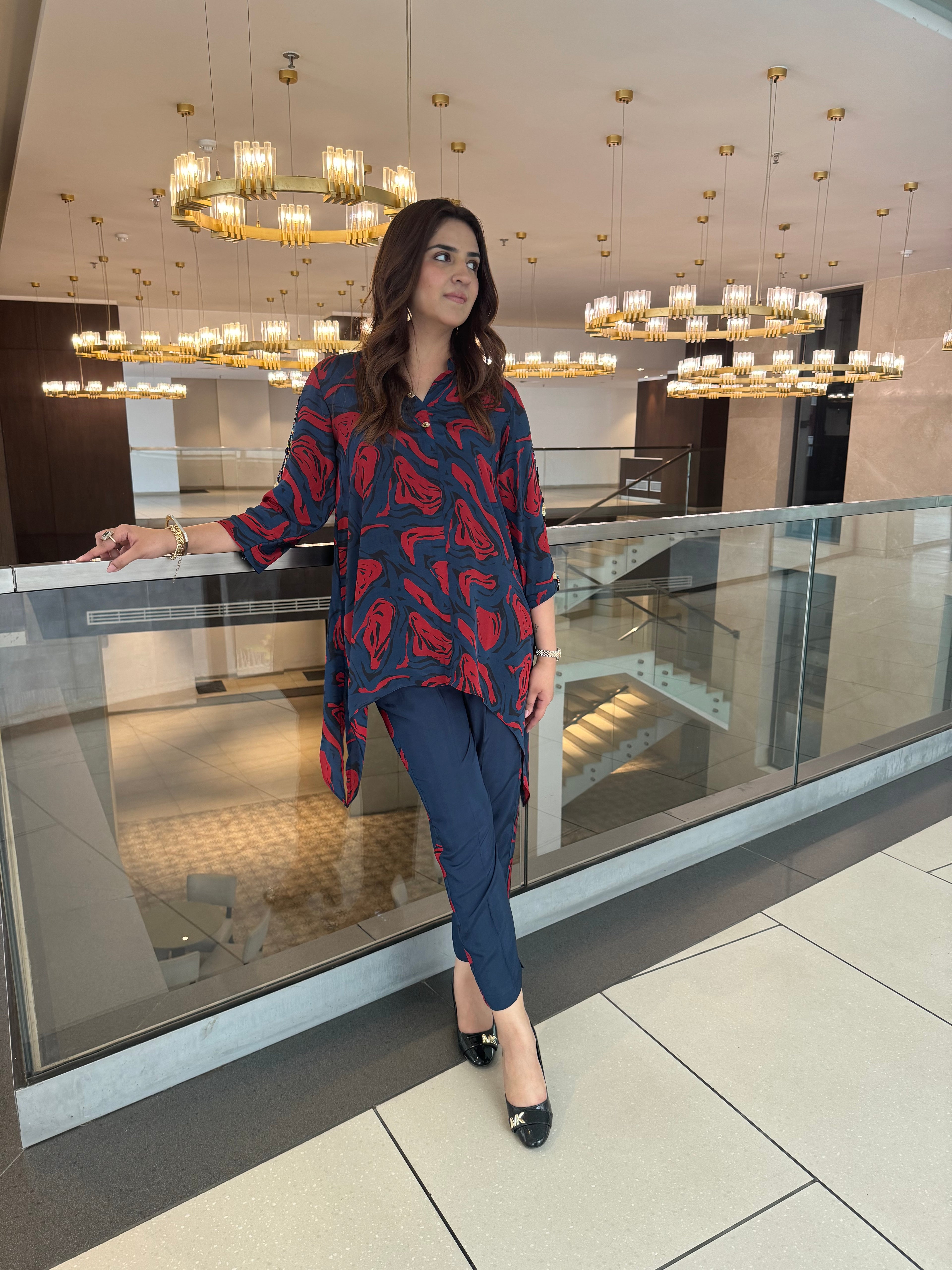 NAVY RED CREPE SET