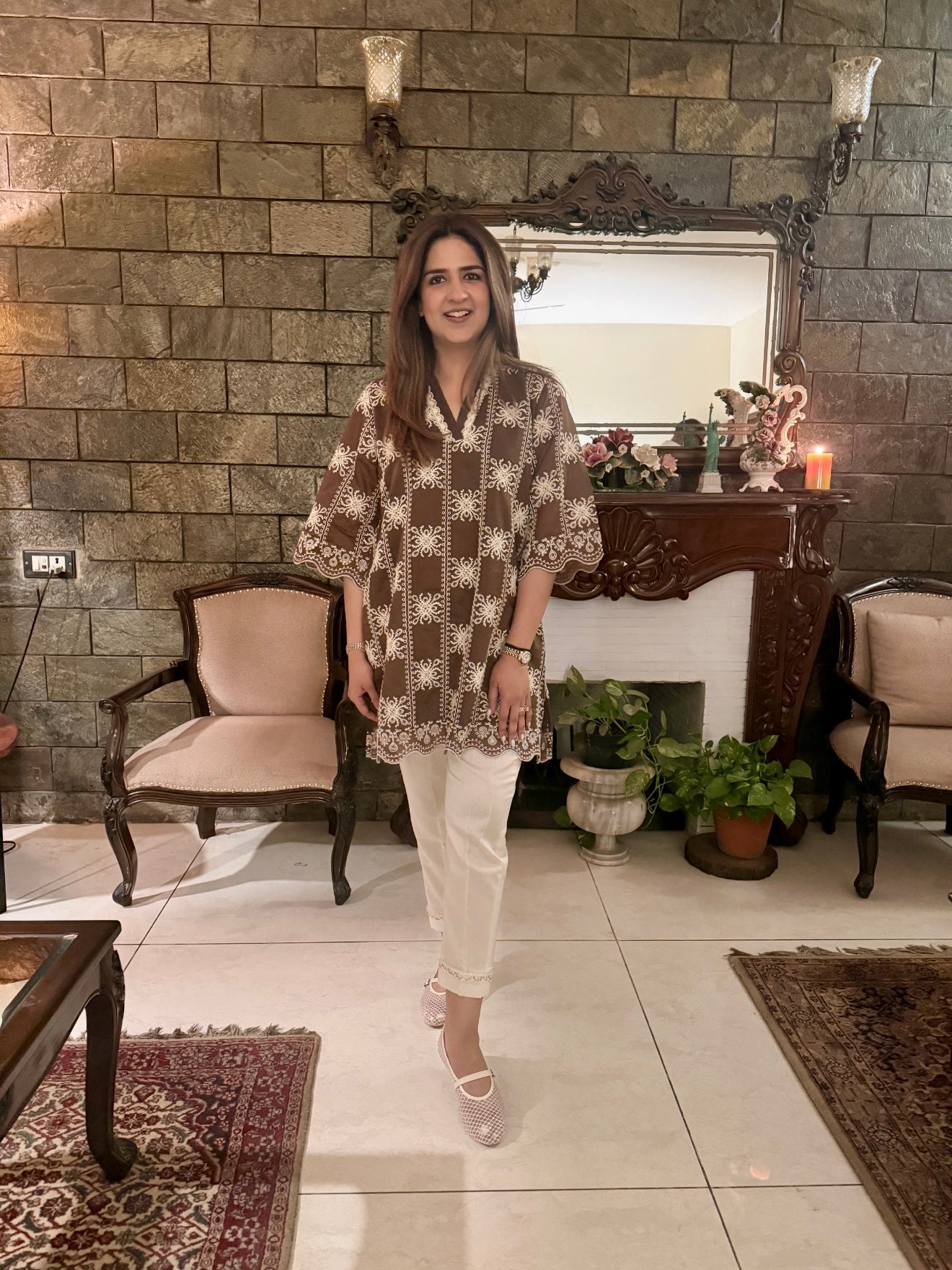 BROWN CHANDERI SET
