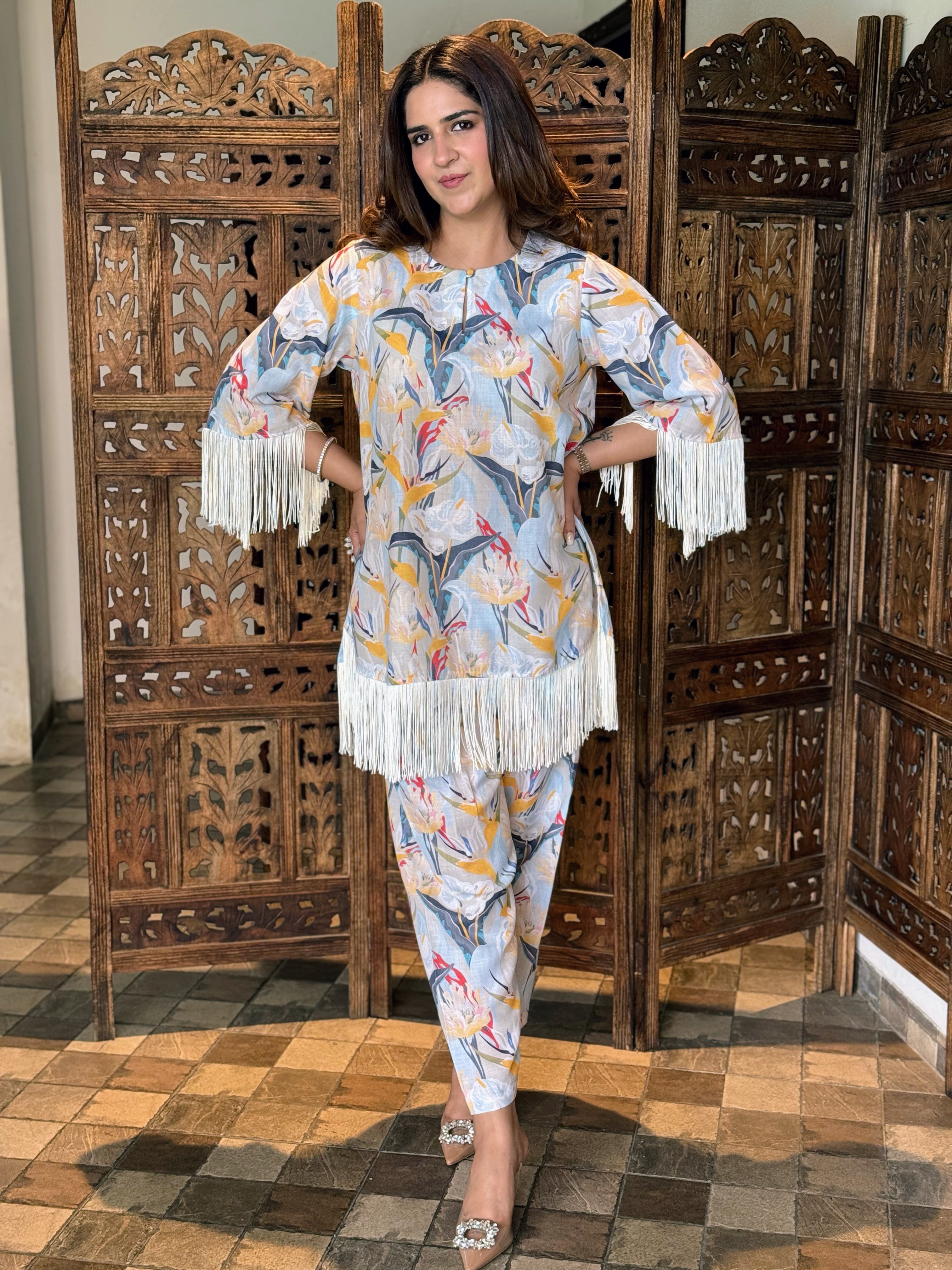 FLORAL PRINTED FRINGES SET