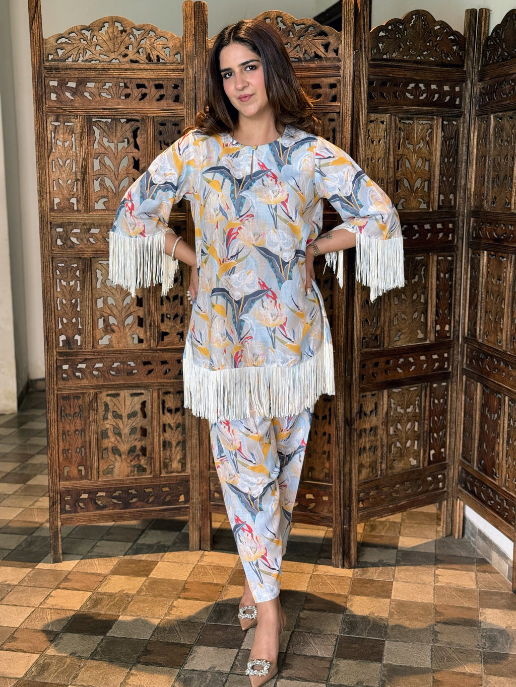 FLORAL PRINTED FRINGES SET