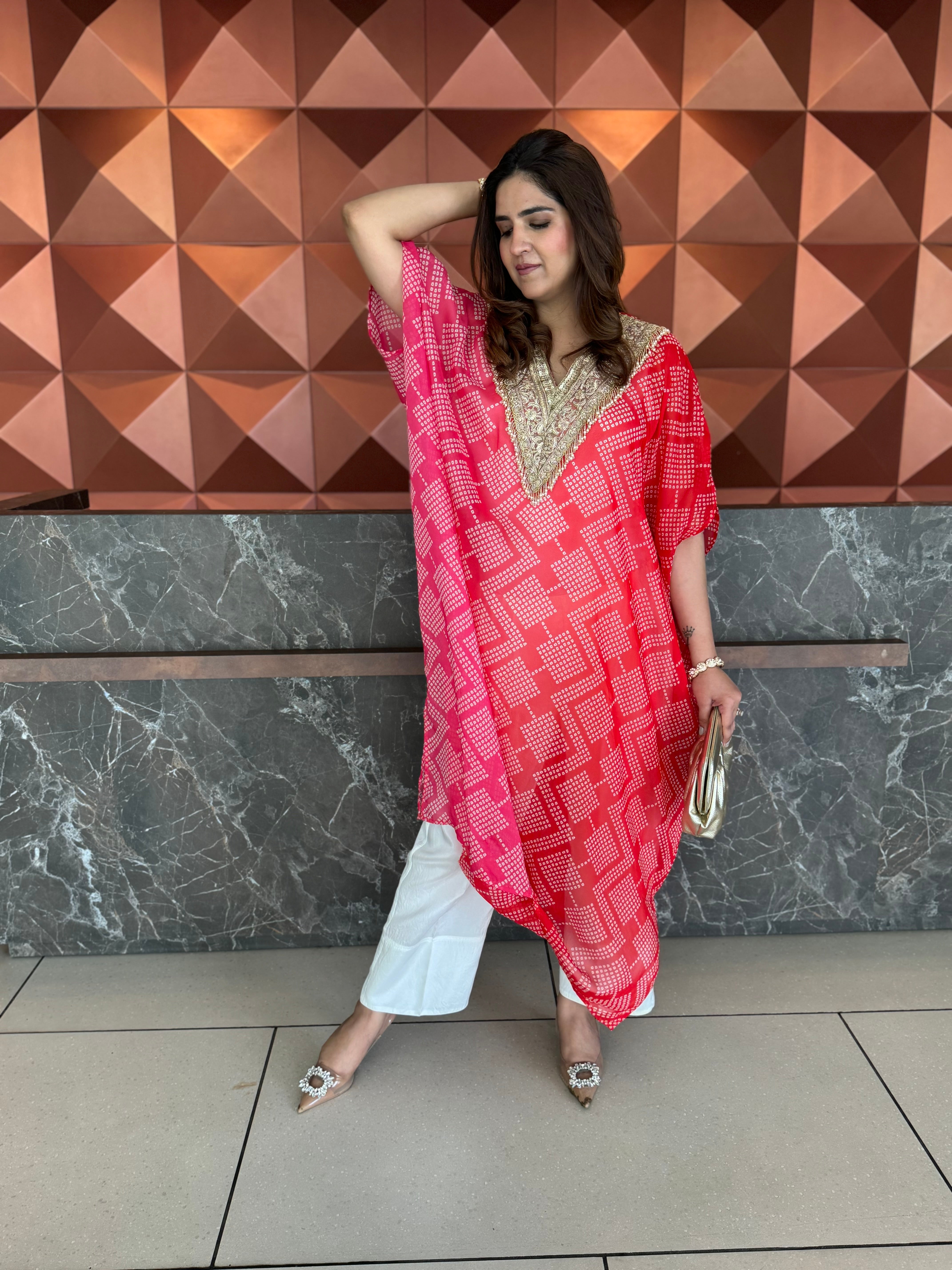 SHADED BANDHANI ORGANZA KAFTAN SET