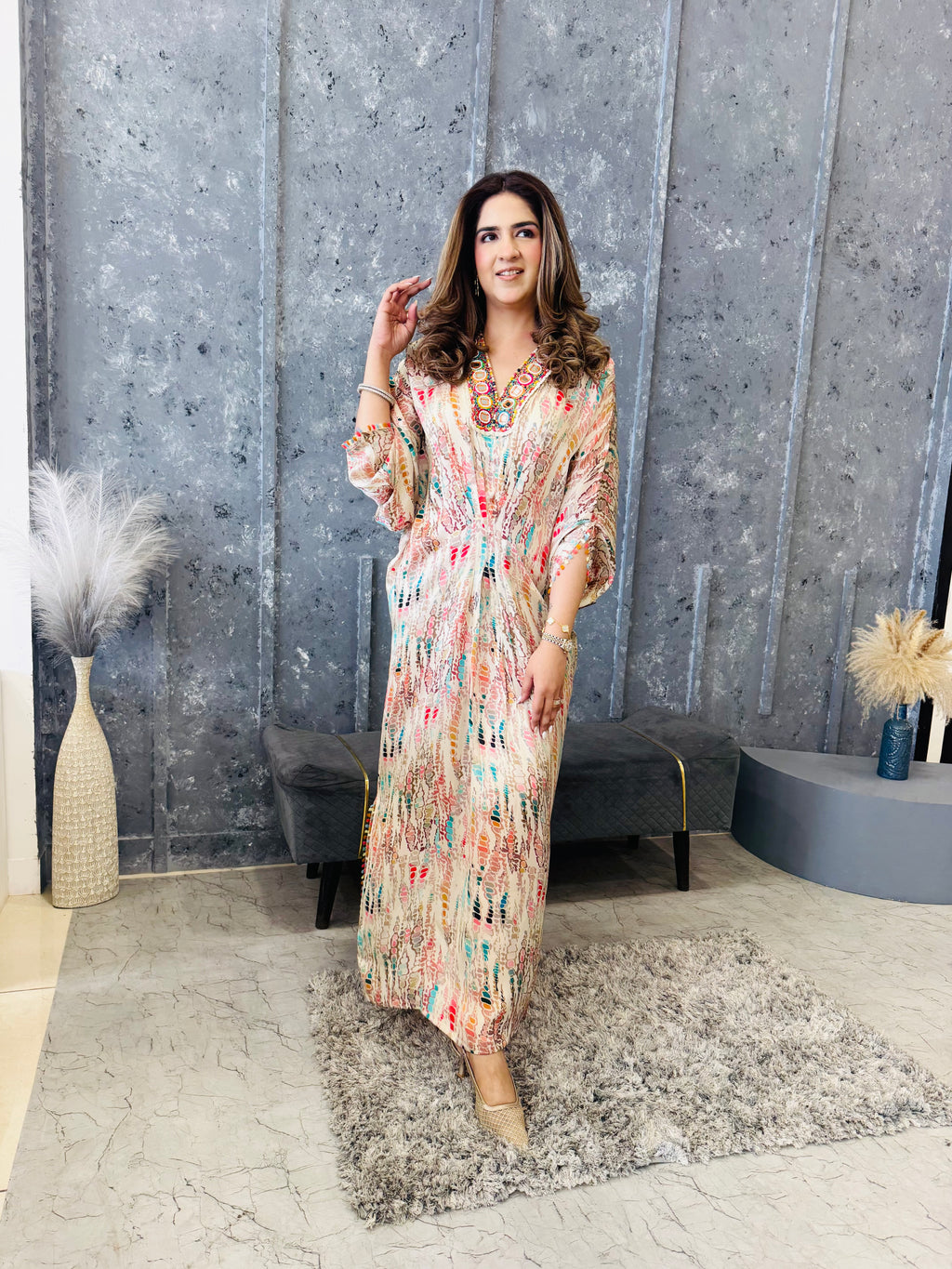 LUXE SATIN EMBROIDERED KAFTAAN