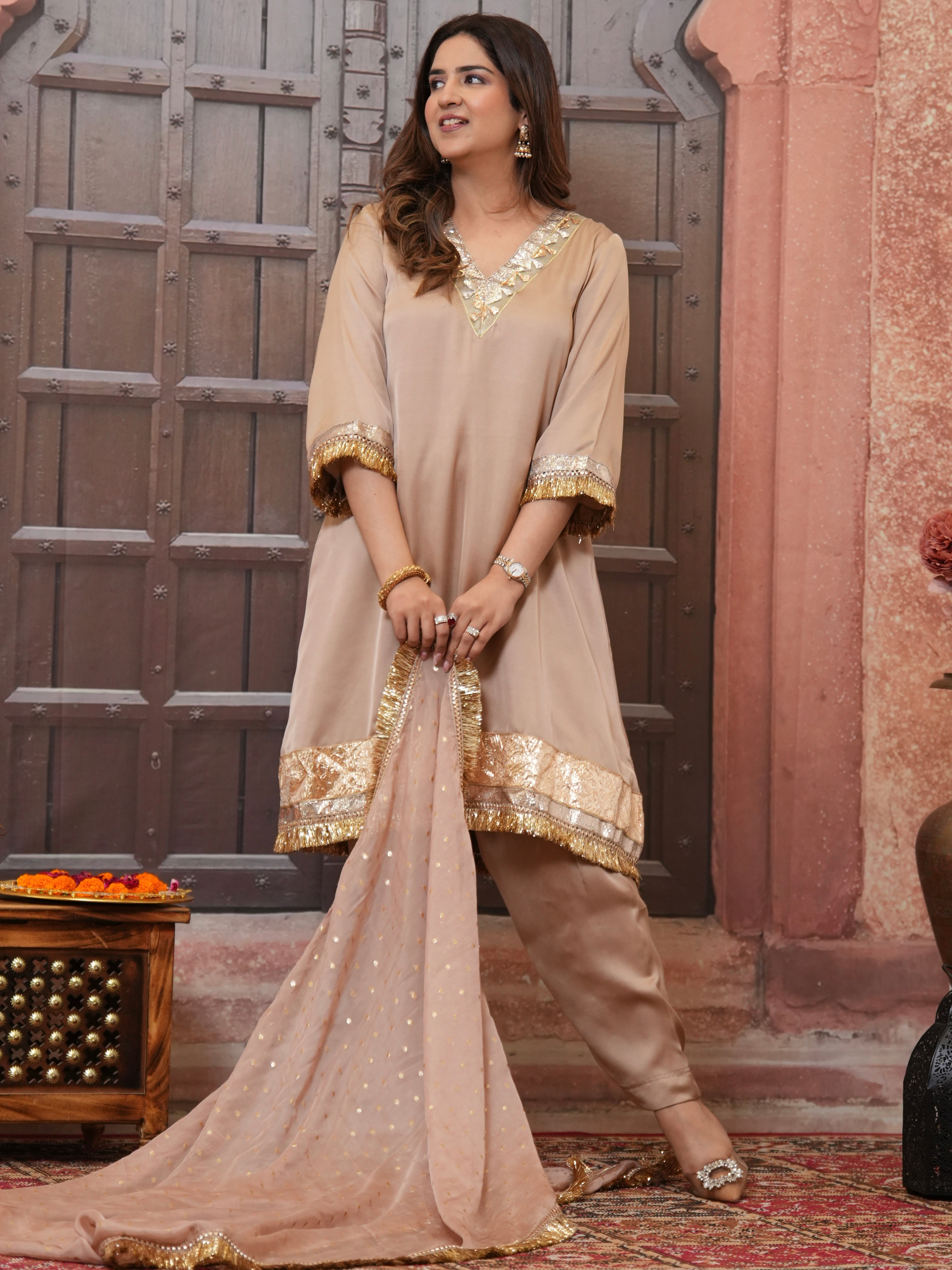 BEIGE GOTA KIRAN SET