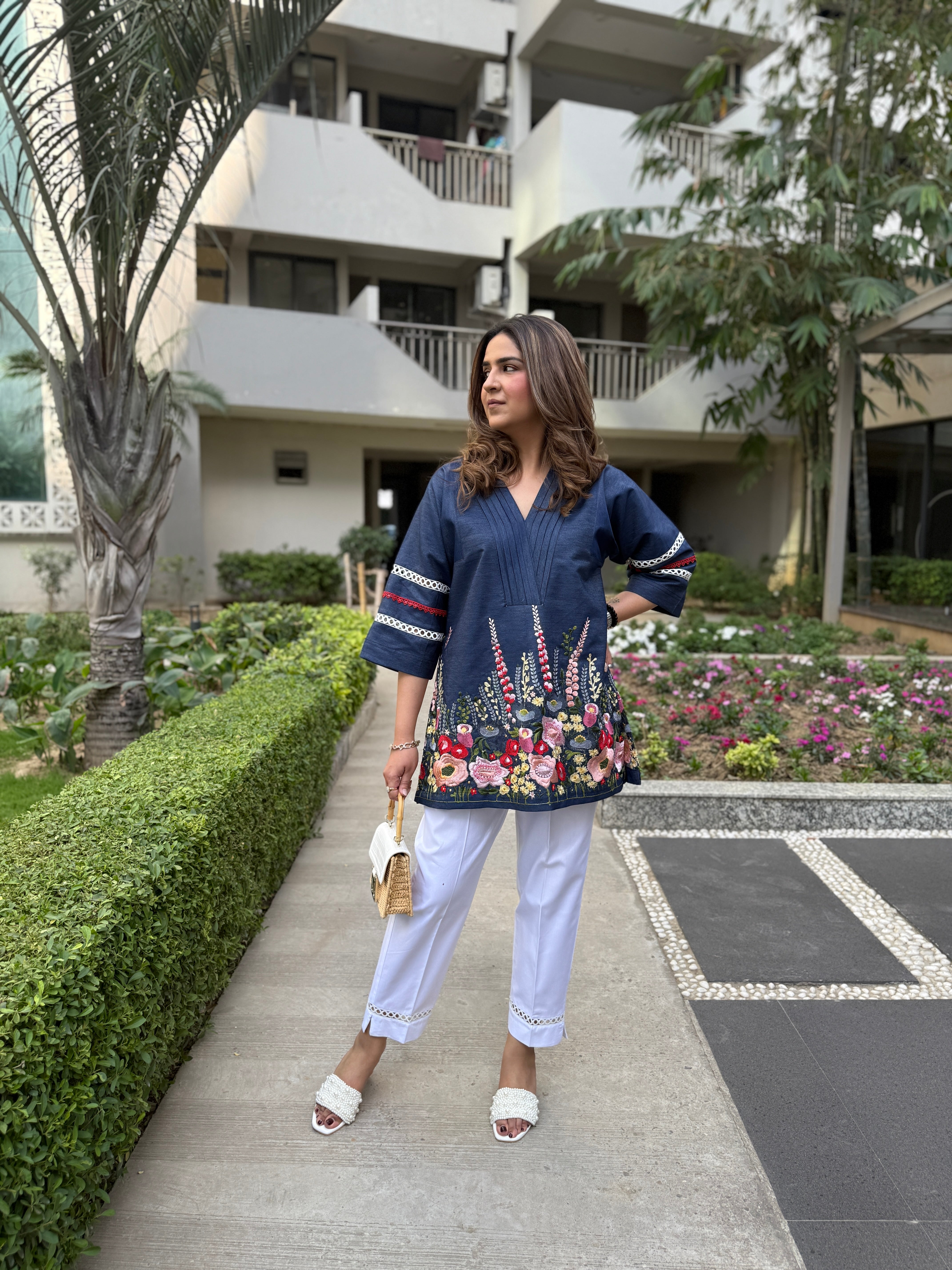 DENIM EMBROIDERED COORDSET