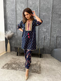 BLUE COTTON PRINTED DORI SET