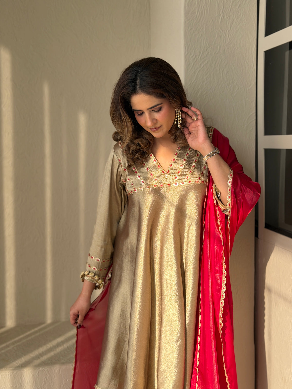 GOLDEN RED DUPPATA SET