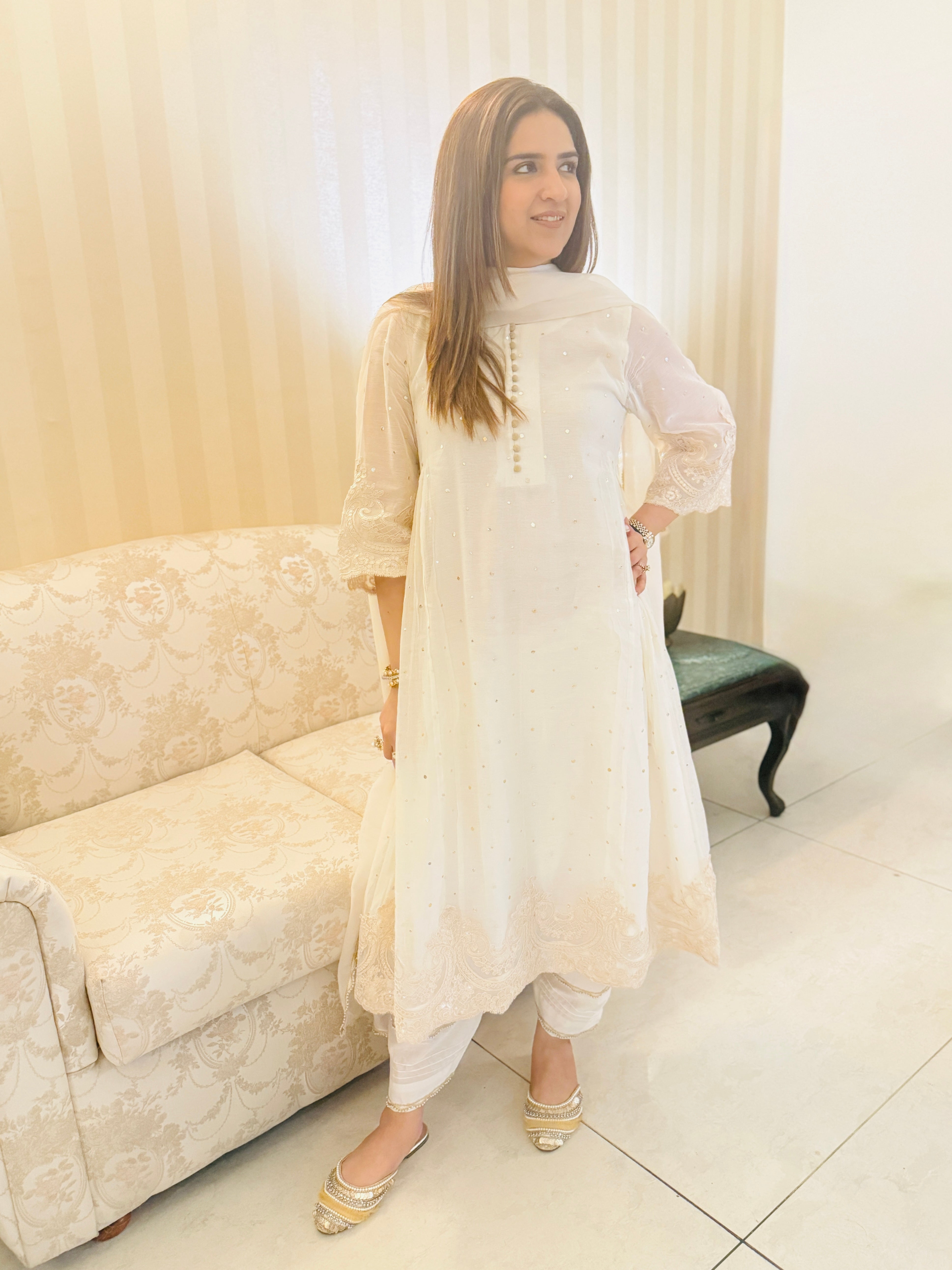 IVORY CHANDERI DUPATTA SET