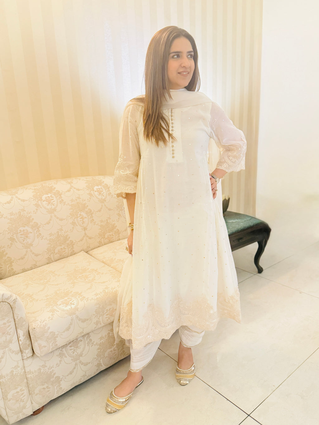 IVORY CHANDERI DUPATTA SET