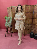 BEIGE PURE MUL CHANDERI EMBROIDERED SET