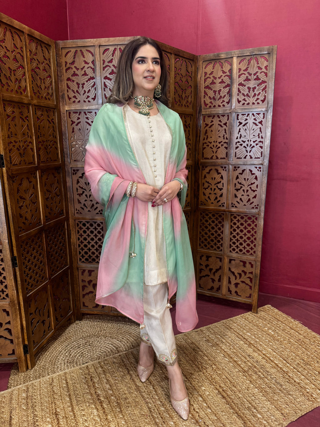 PINK MINT DUPATTA SET