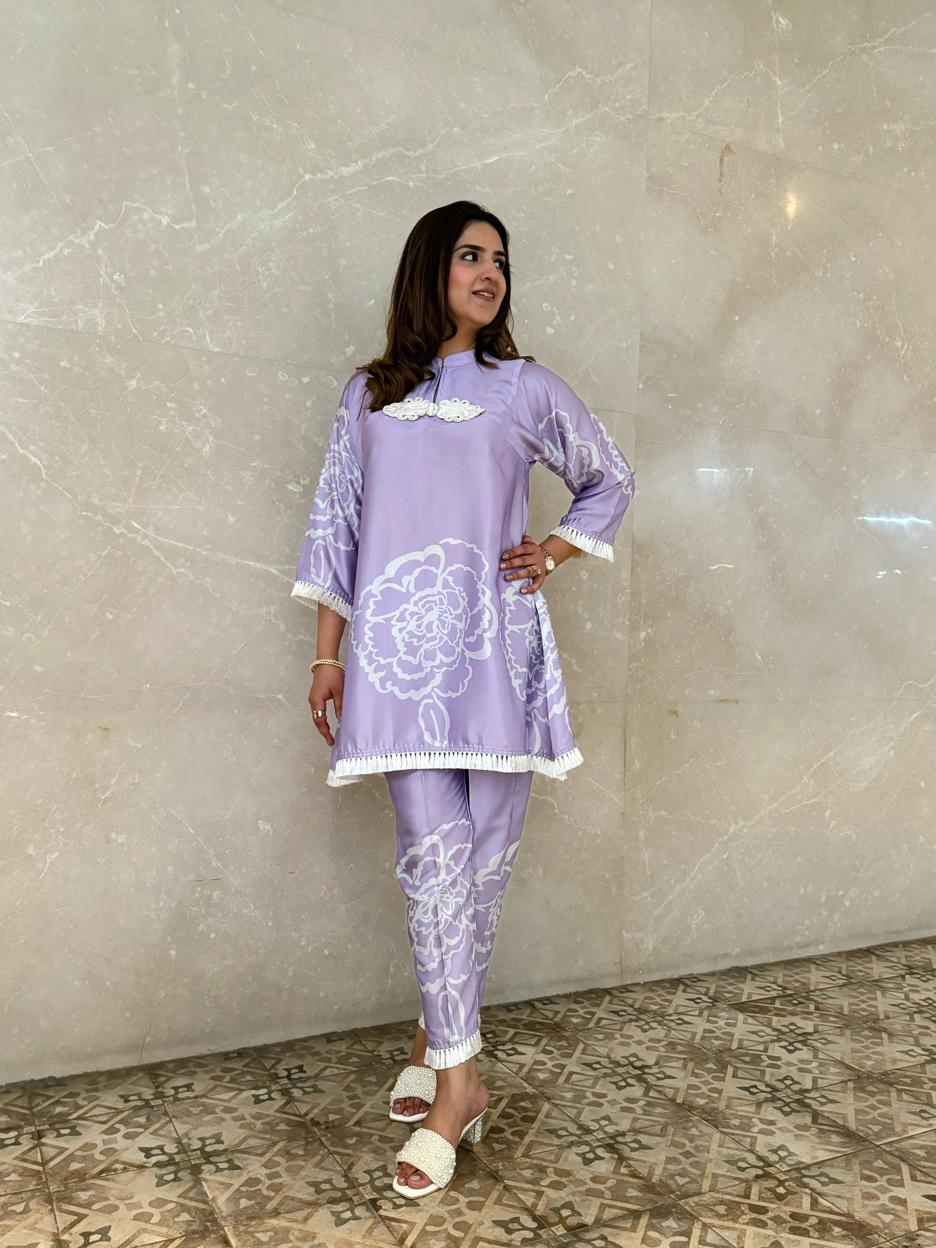 LAVENDER WHITE FRINGES SET