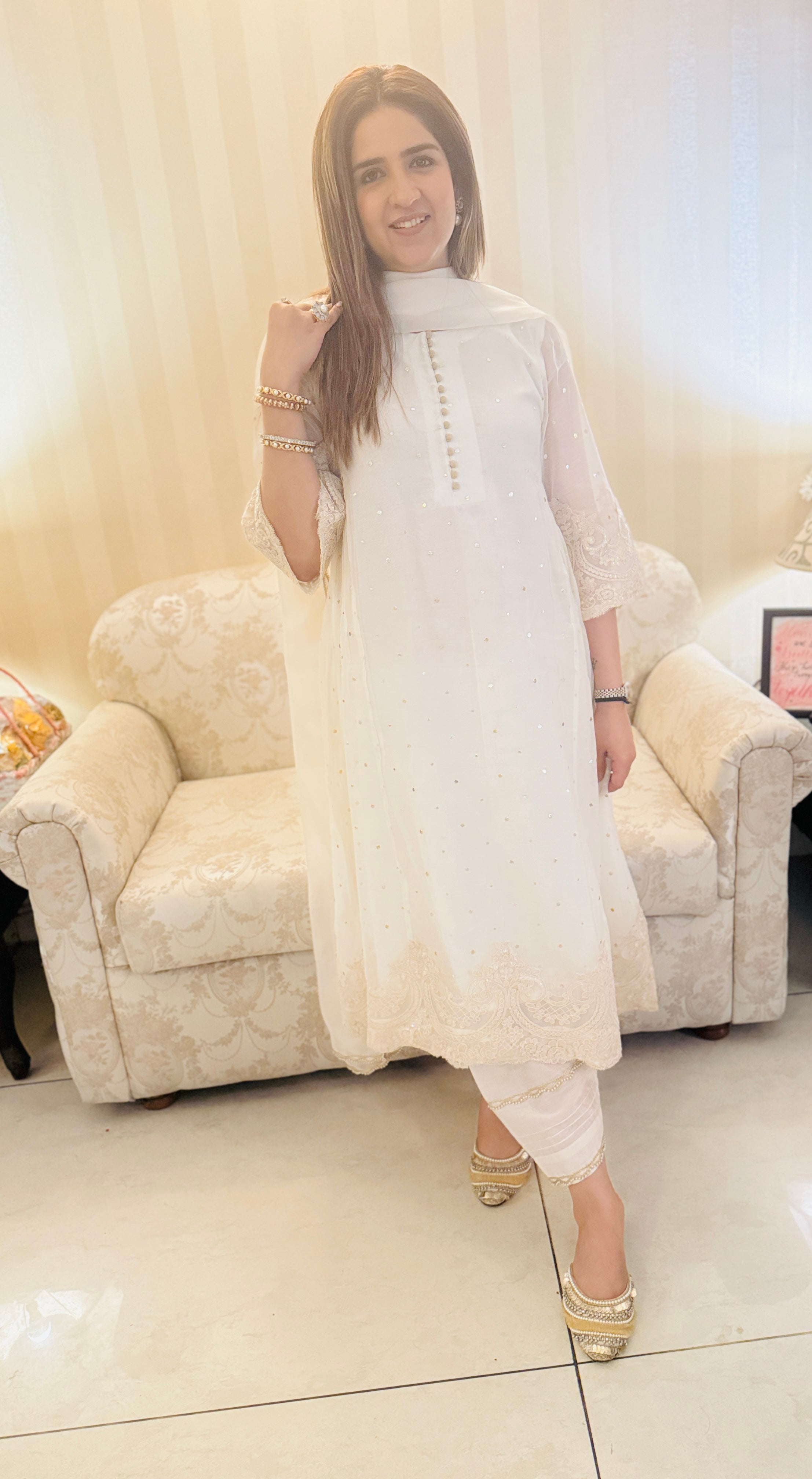 IVORY CHANDERI DUPATTA SET