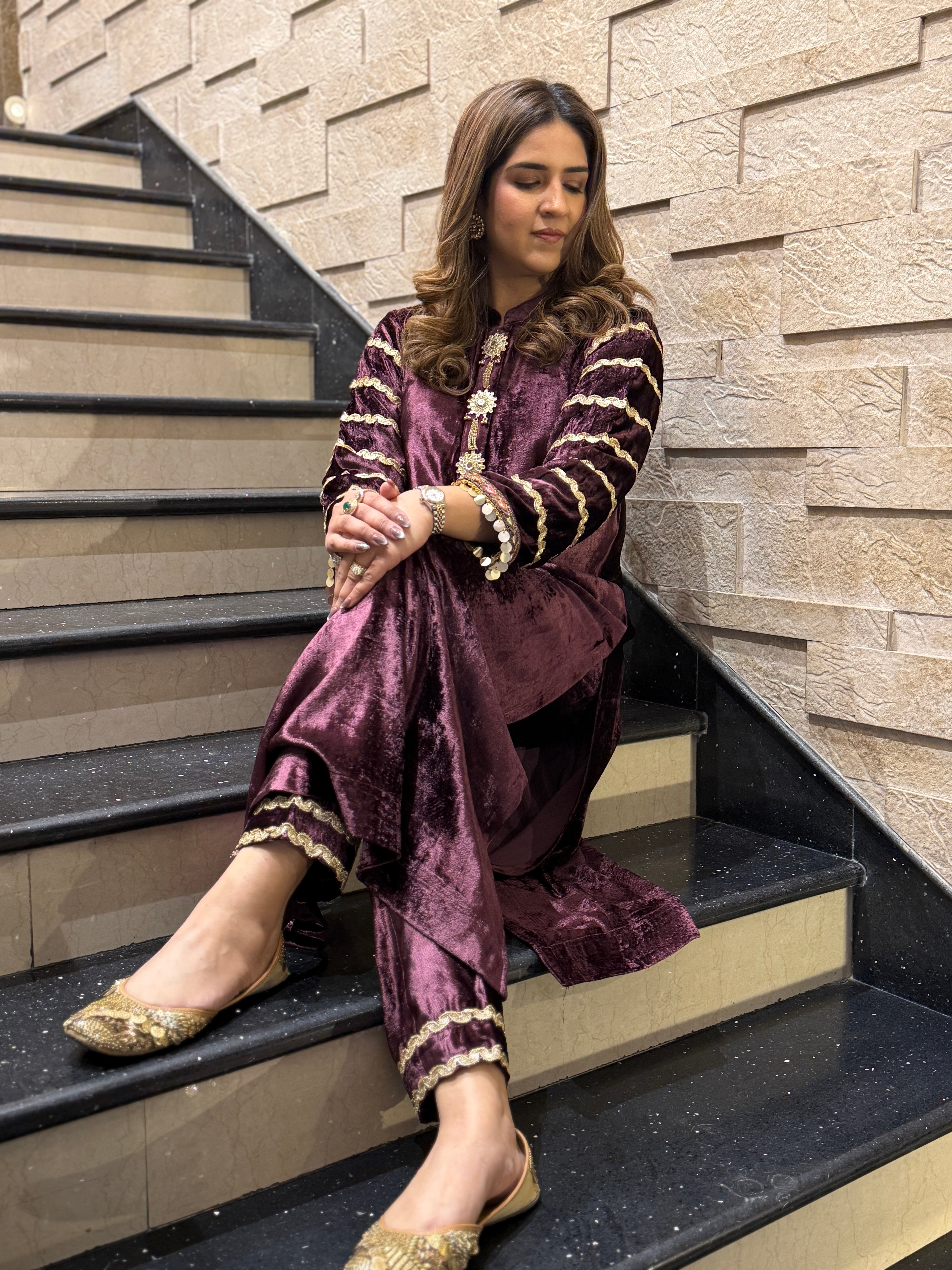 LONG WINE VELVET SET