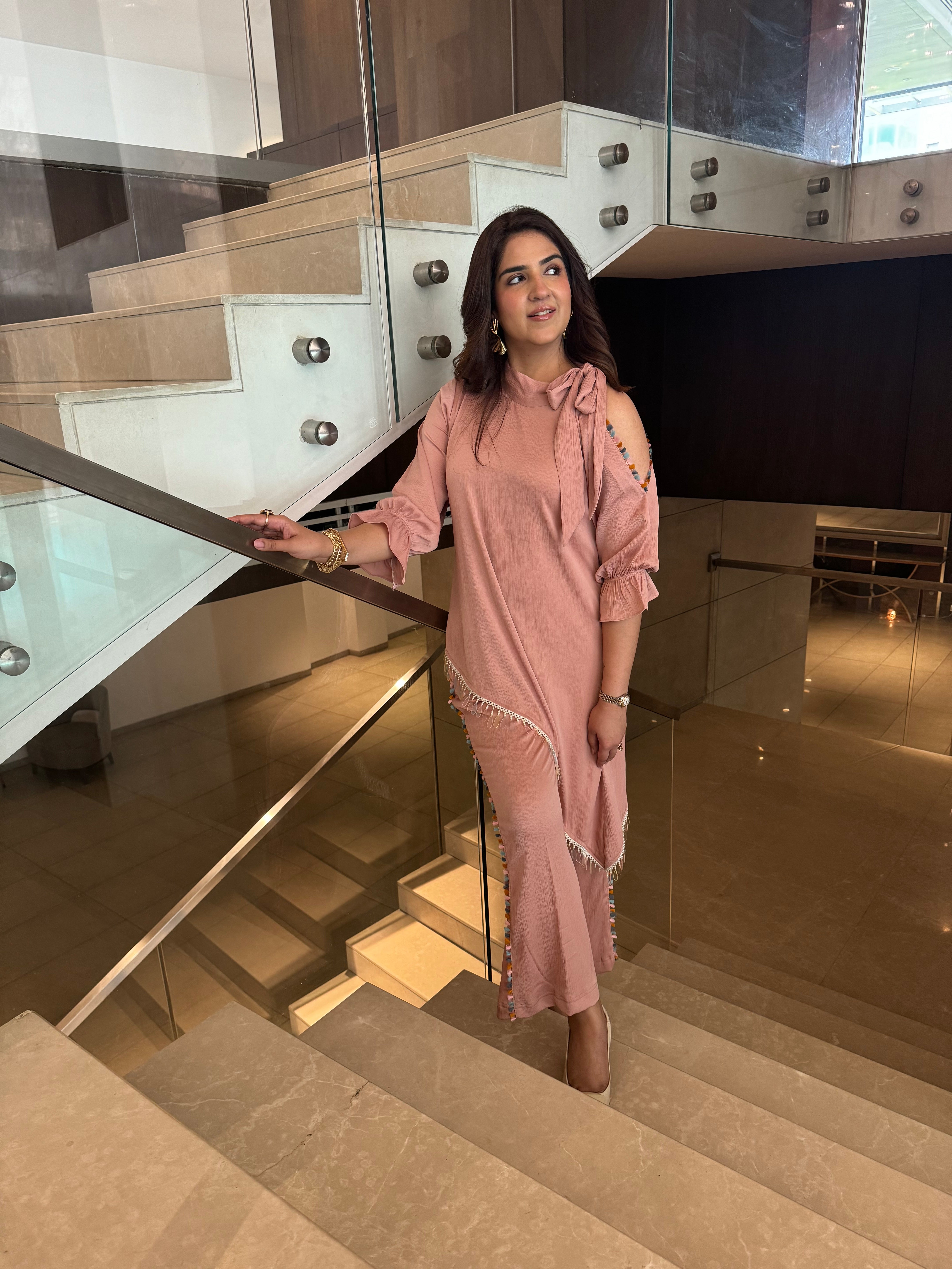 BLUSH PEACH PINK ASYMMETRICAL SET