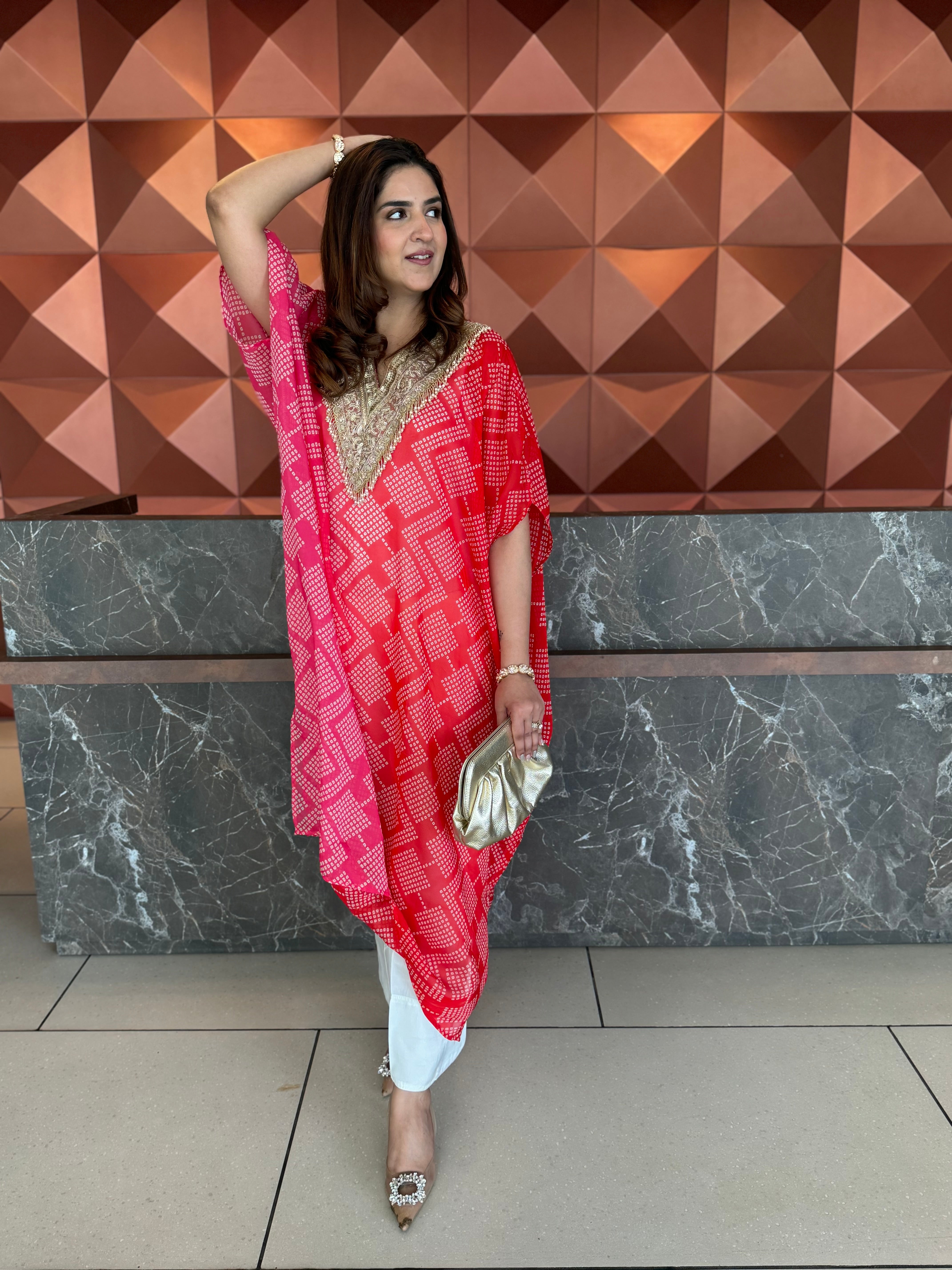 SHADED BANDHANI ORGANZA KAFTAN SET