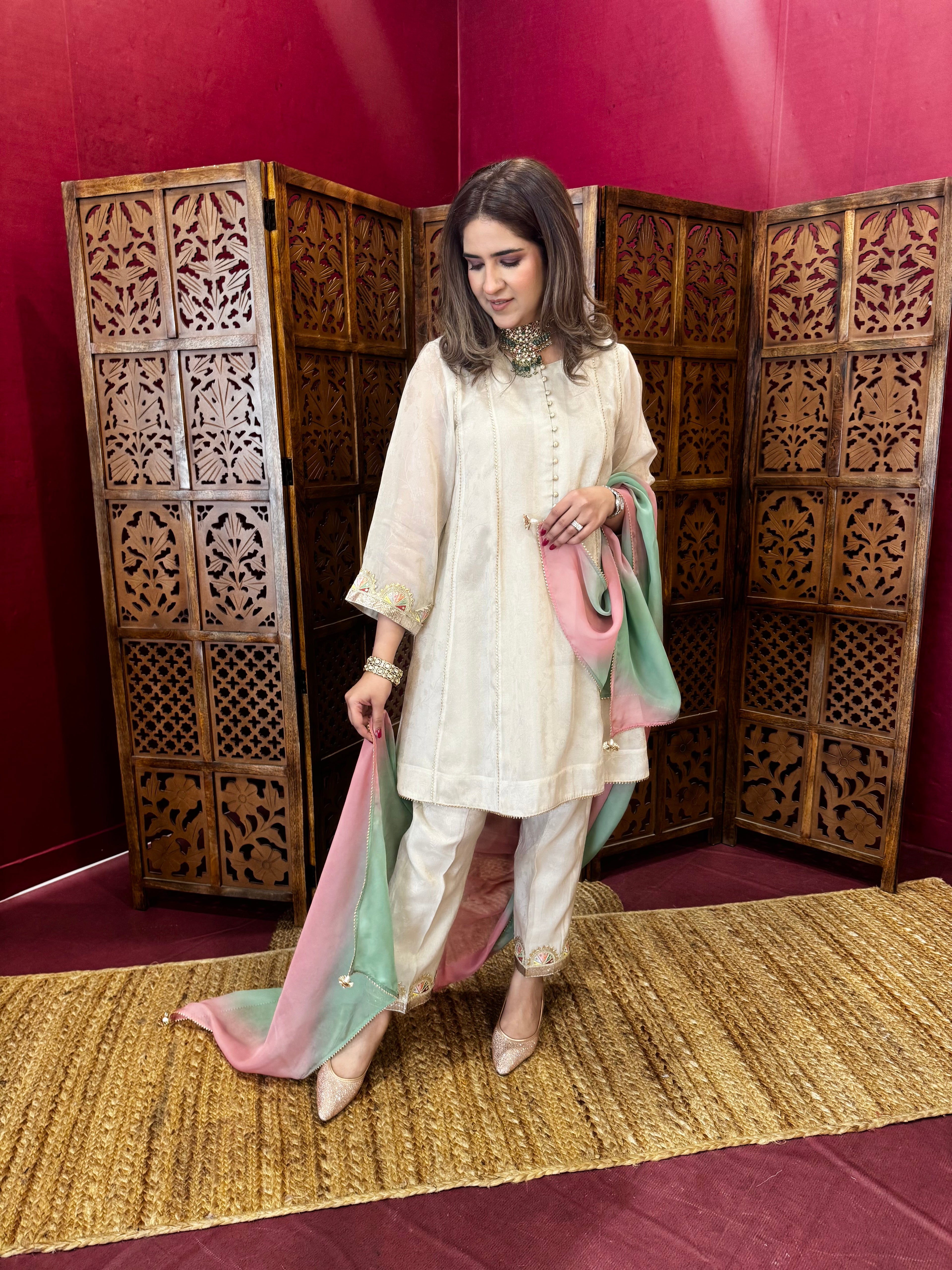 PINK MINT DUPATTA SET