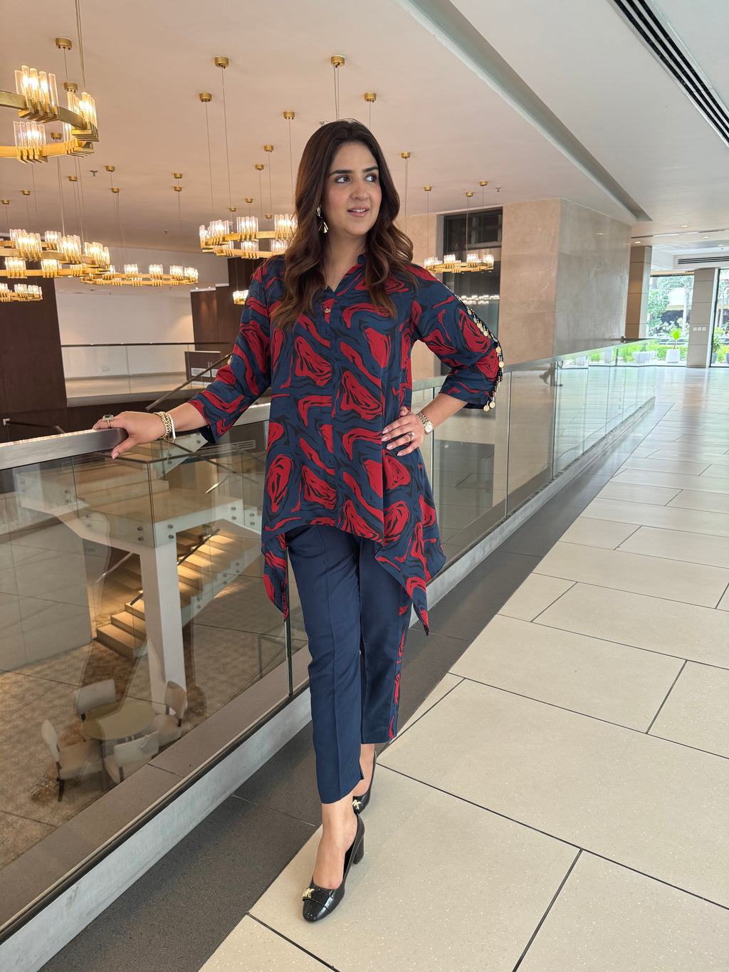 NAVY RED CREPE SET