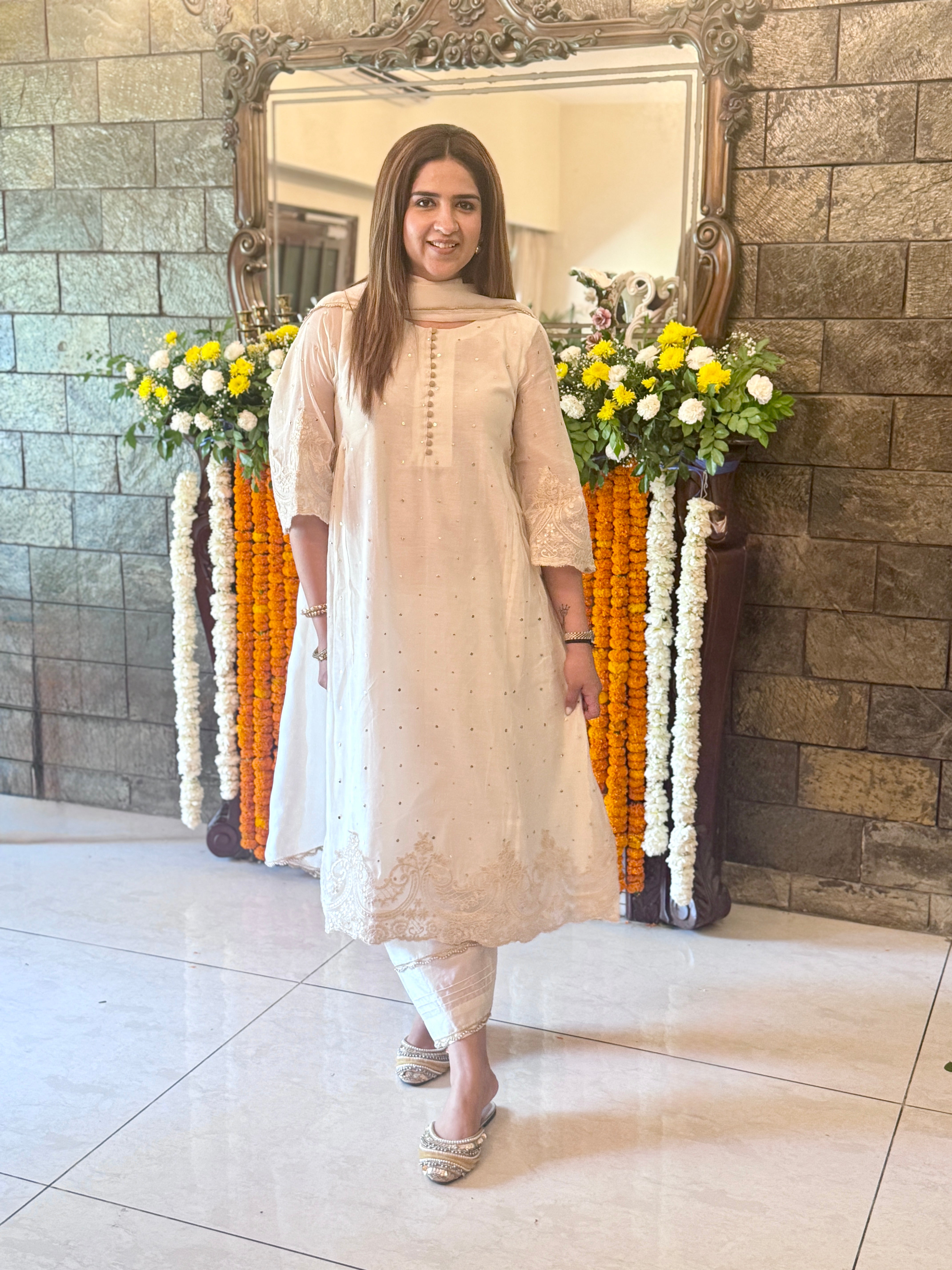 IVORY CHANDERI DUPATTA SET