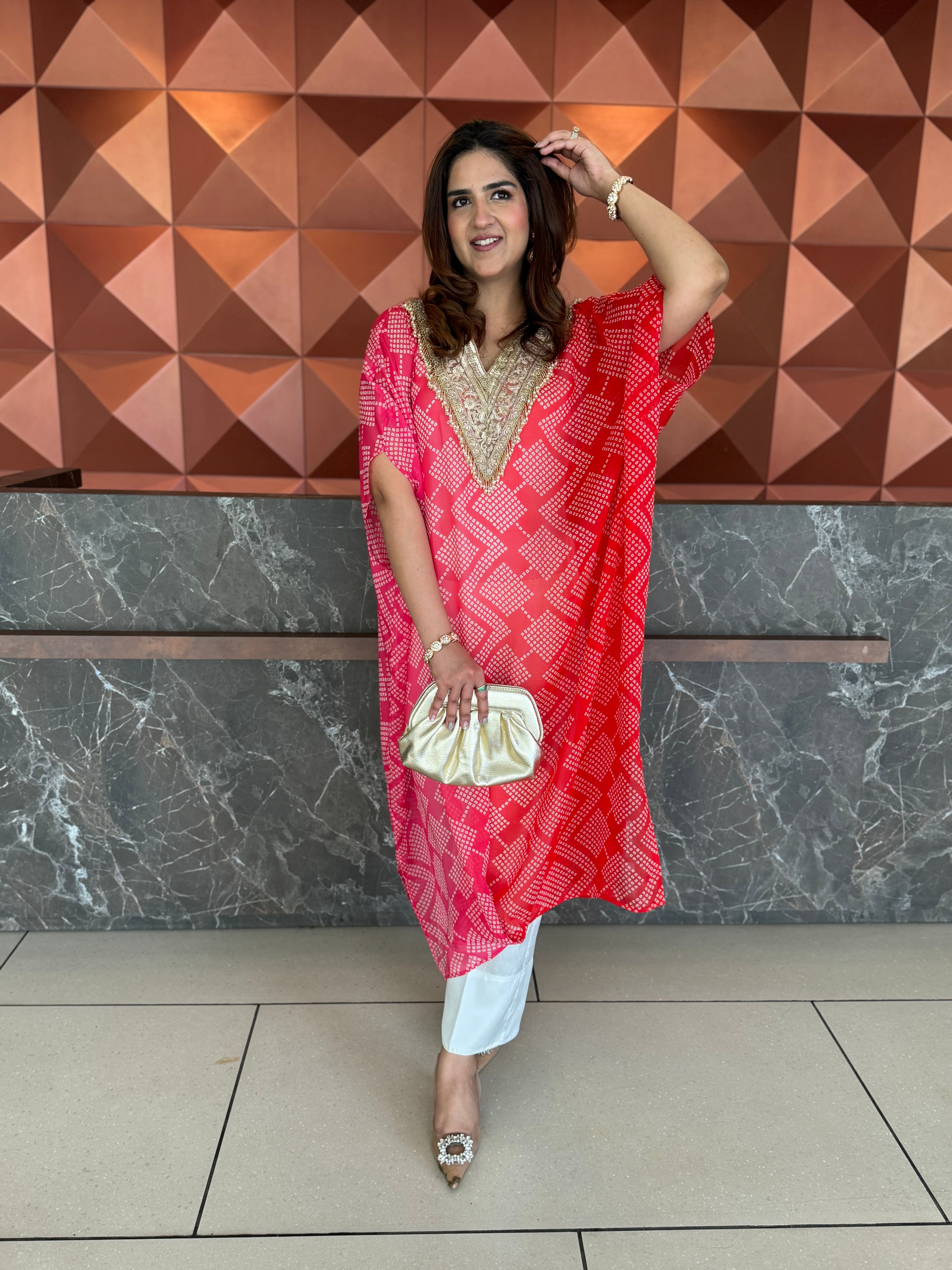 SHADED BANDHANI ORGANZA KAFTAN SET