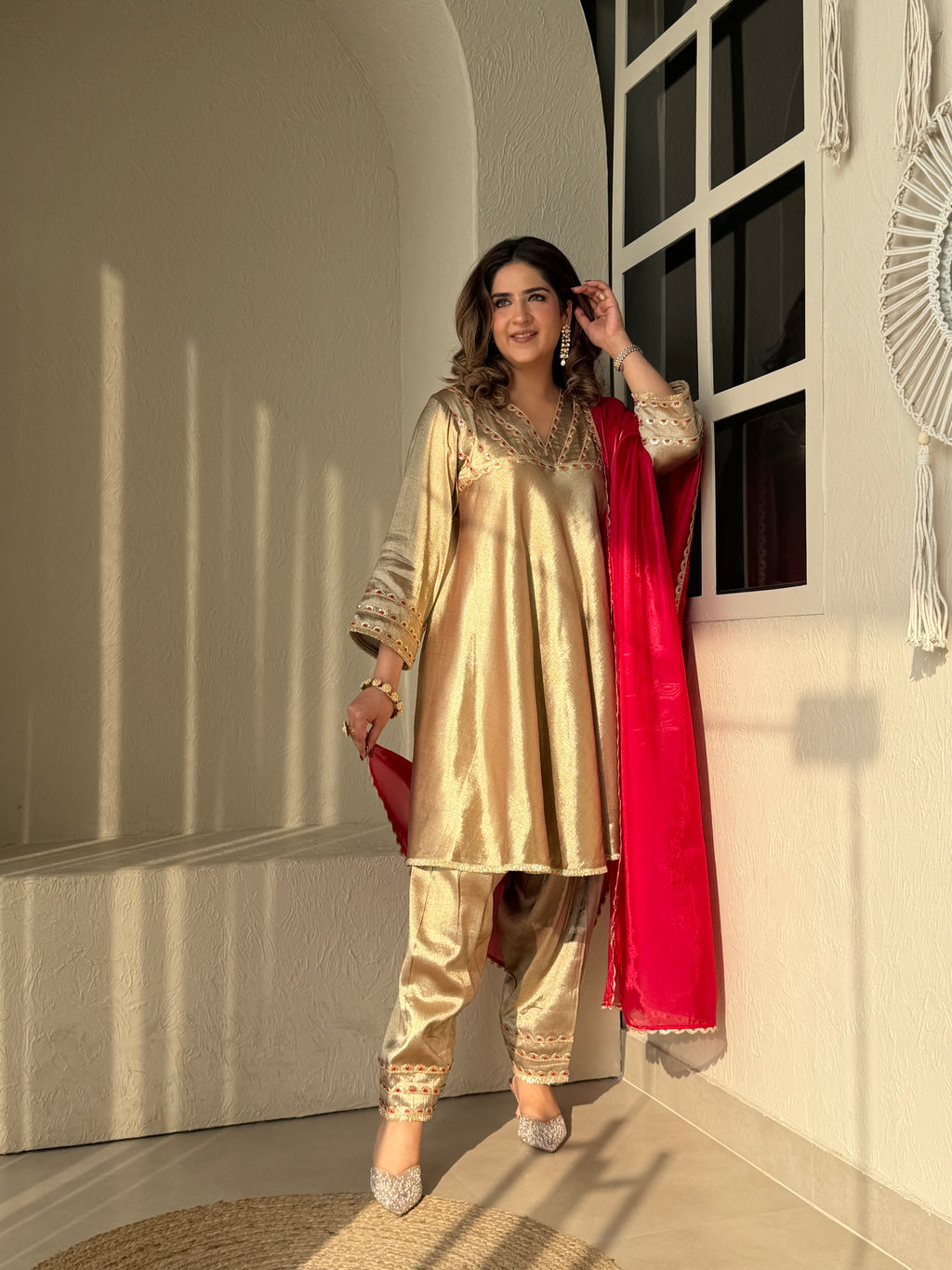 GOLDEN RED DUPPATA SET