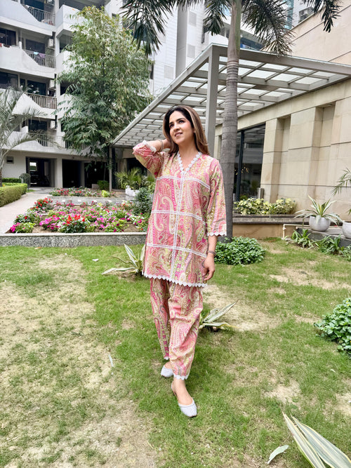 PEACH PINK PASTEL LACE SET