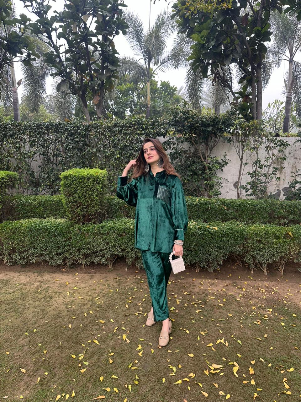 EMERALD GREEN VELVET COORD