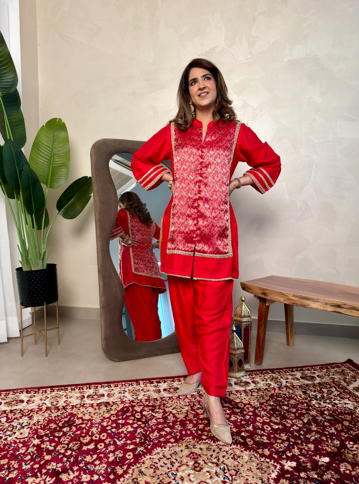 RED SILK BROCADE SET W/O DUPPATA