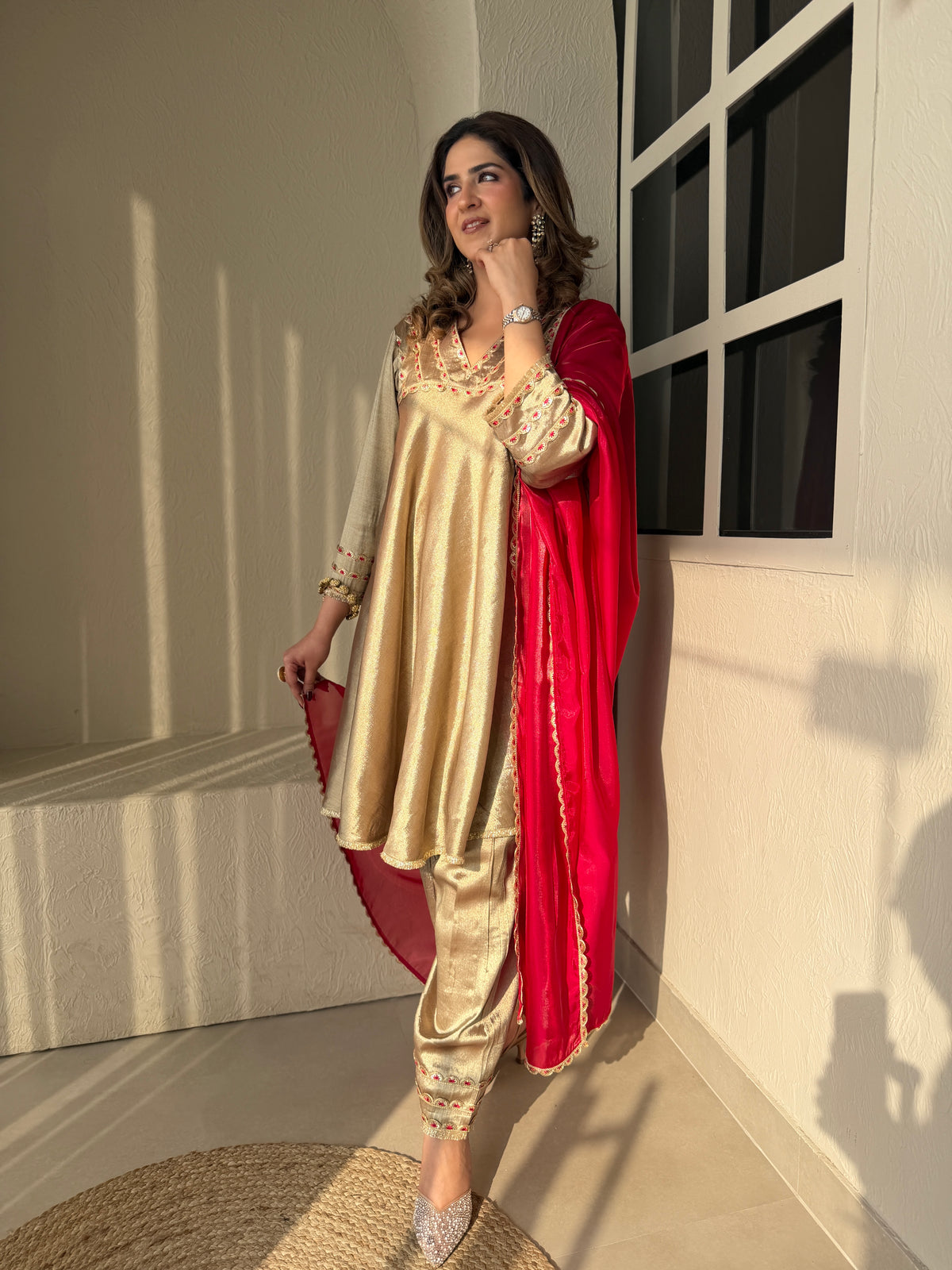 GOLDEN RED DUPPATA SET