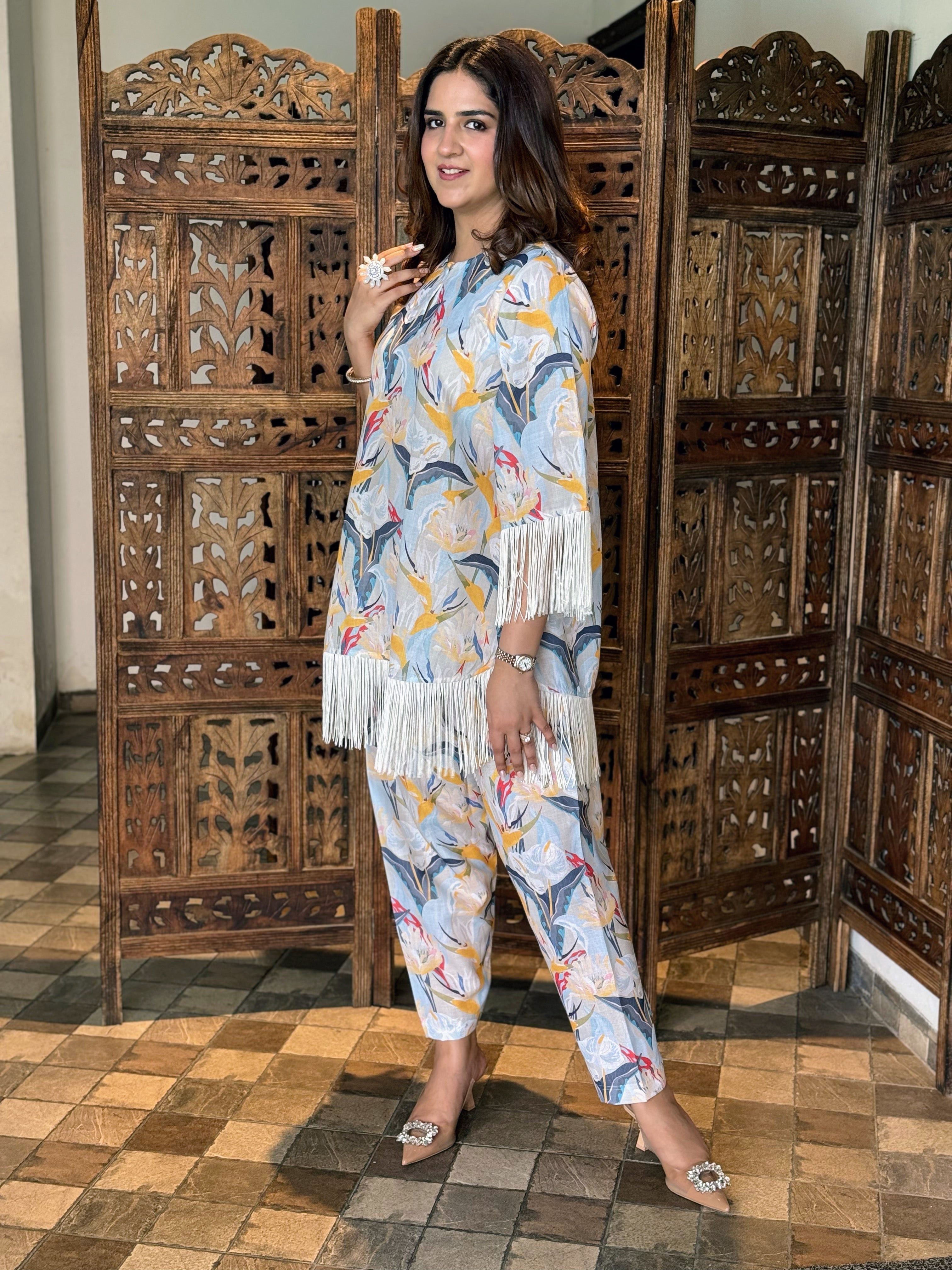 FLORAL PRINTED FRINGES SET