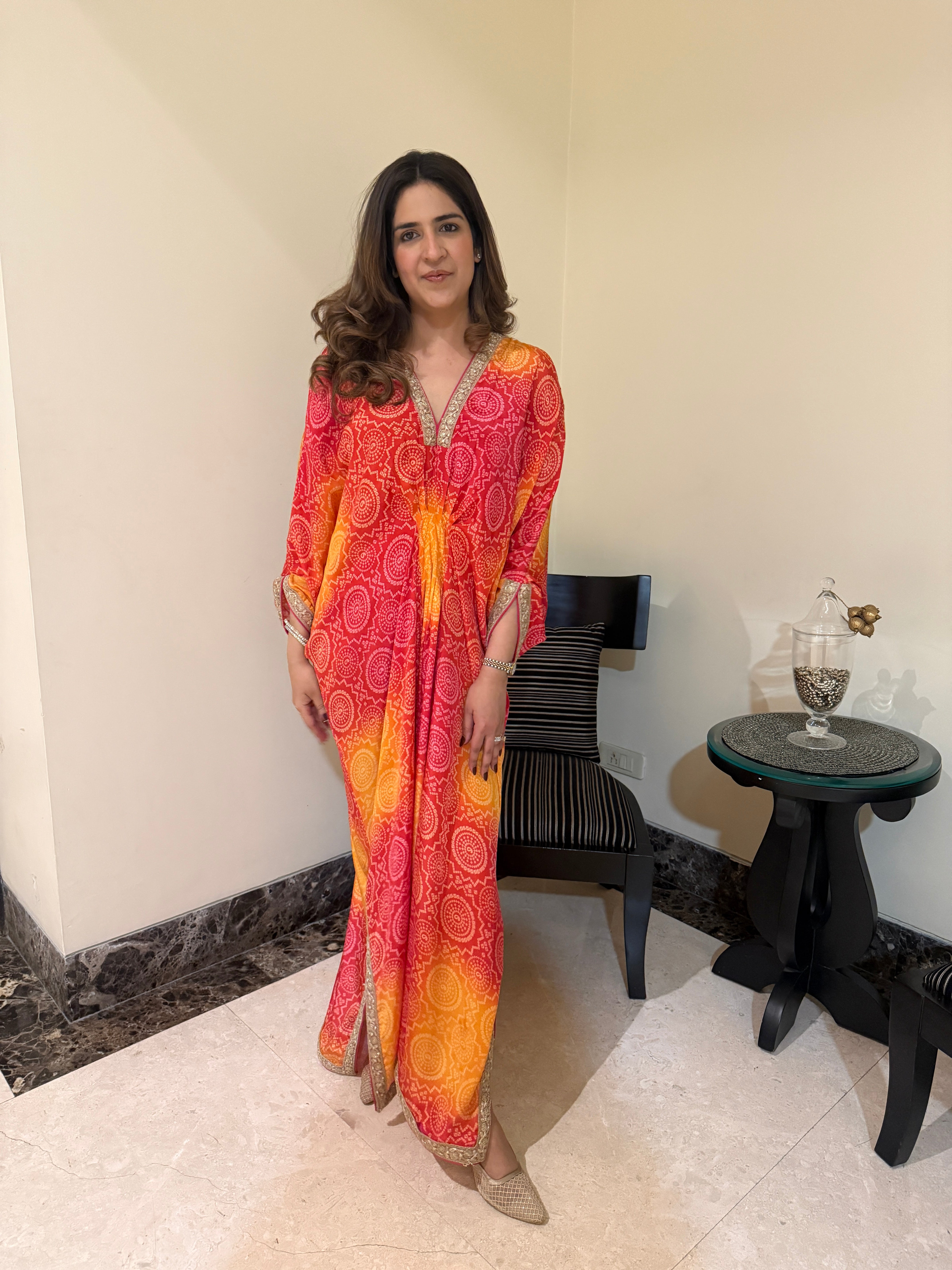 CREPE BANDHANI KAFTAN