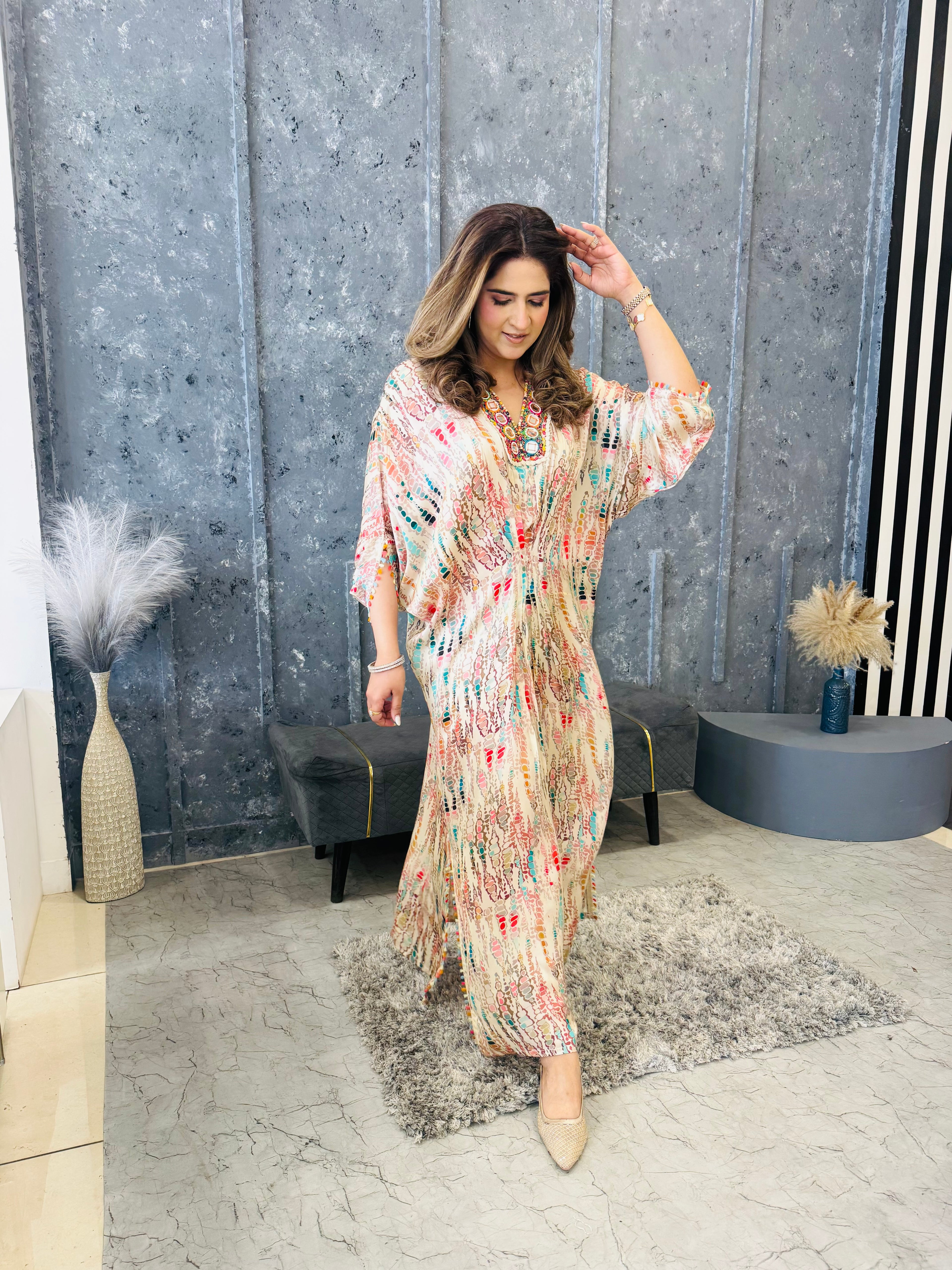 LUXE SATIN EMBROIDERED KAFTAAN