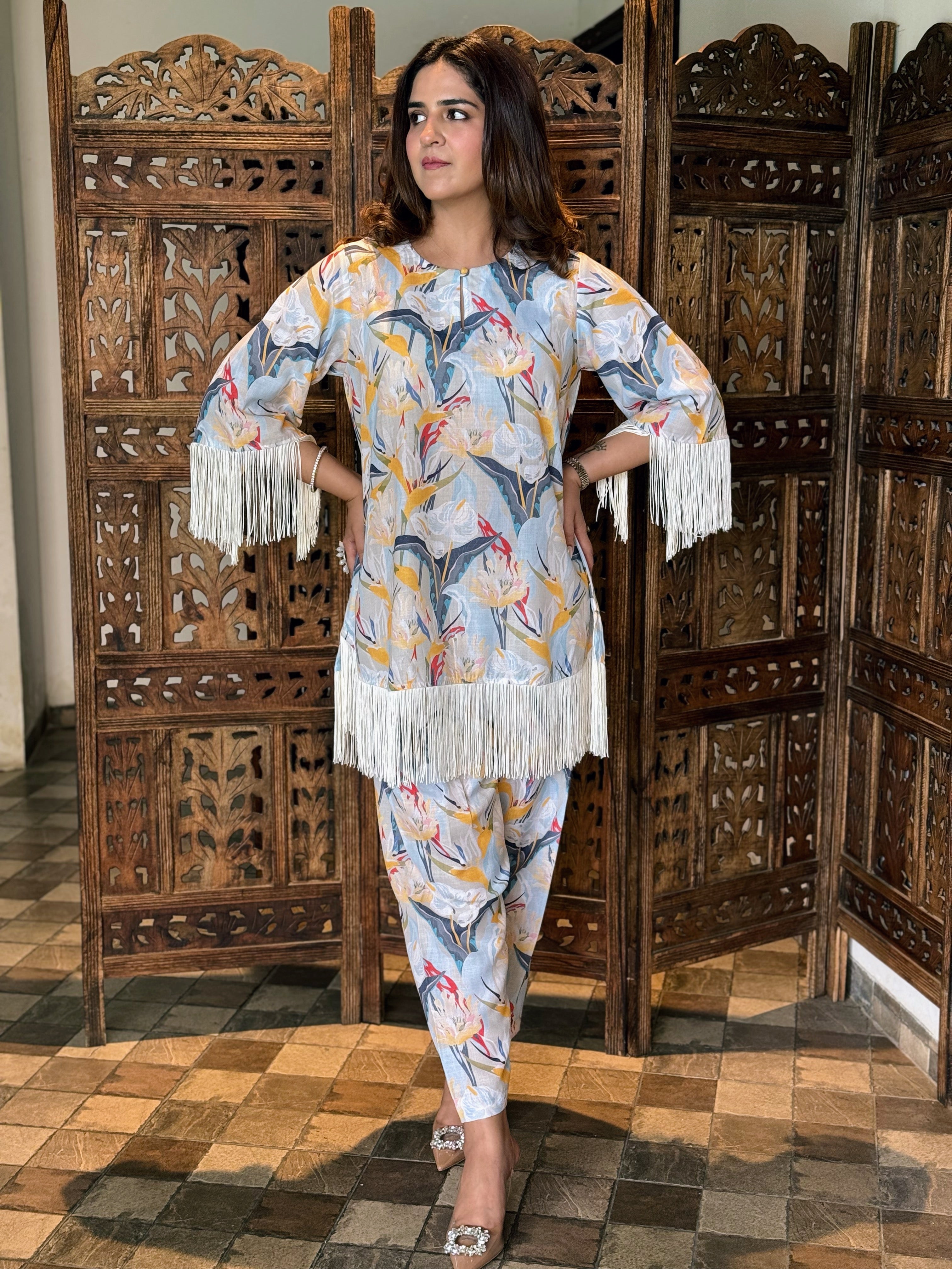FLORAL PRINTED FRINGES SET