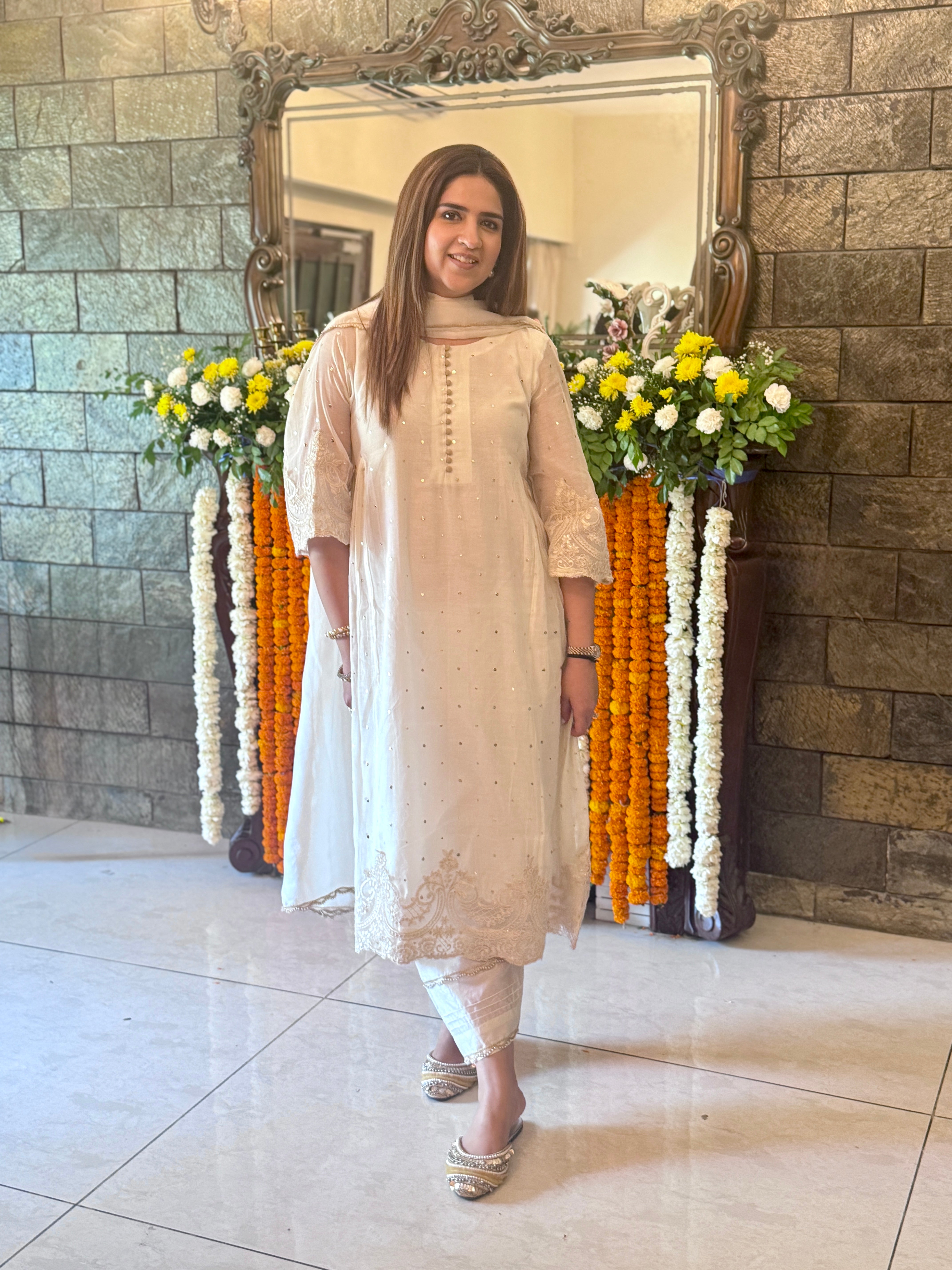 IVORY CHANDERI DUPATTA SET