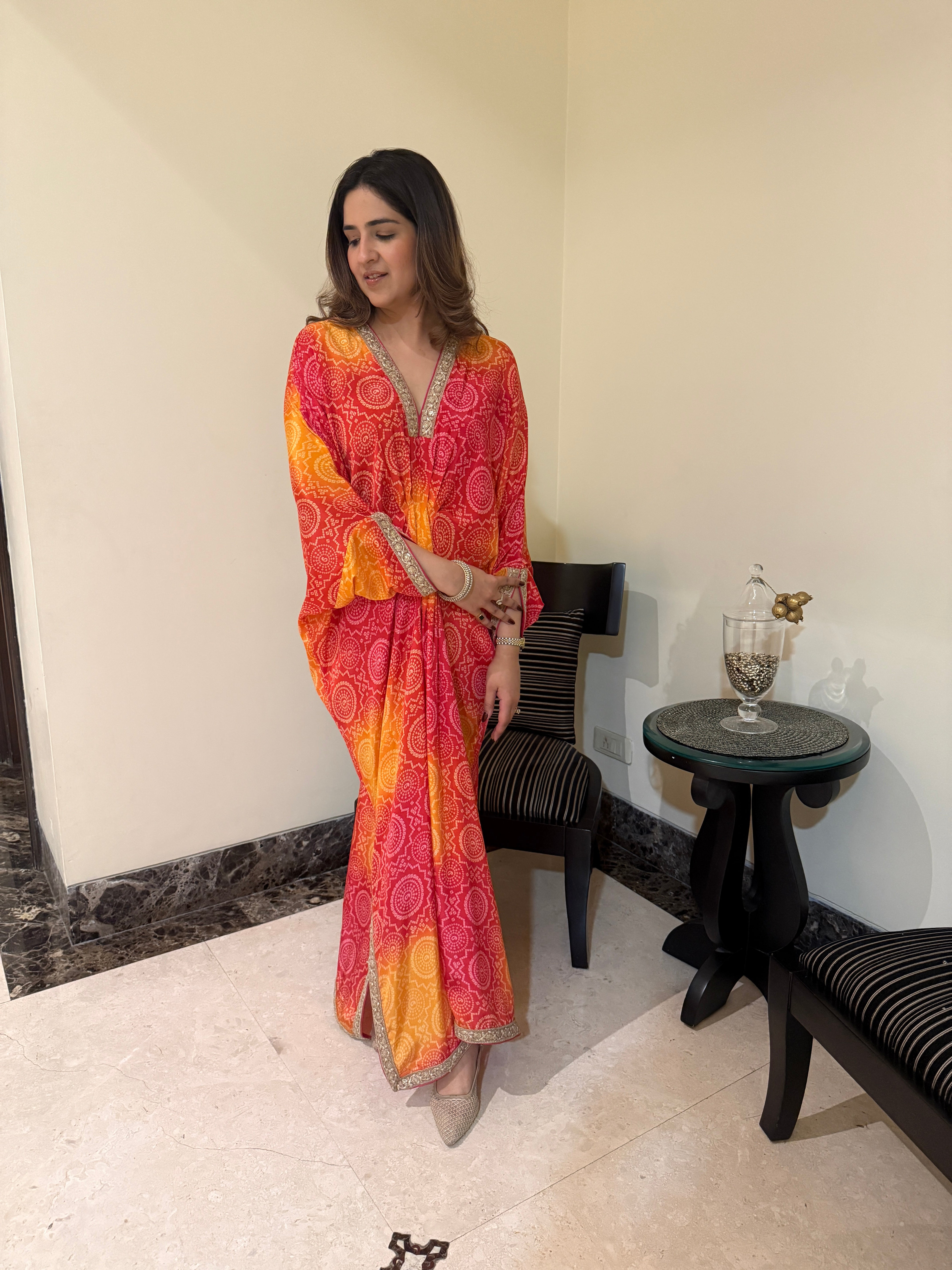 CREPE BANDHANI KAFTAN