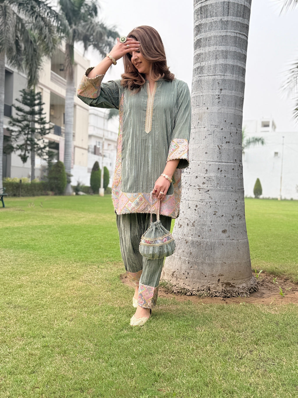 SAGE GREEN CRUSH VELVET SET
