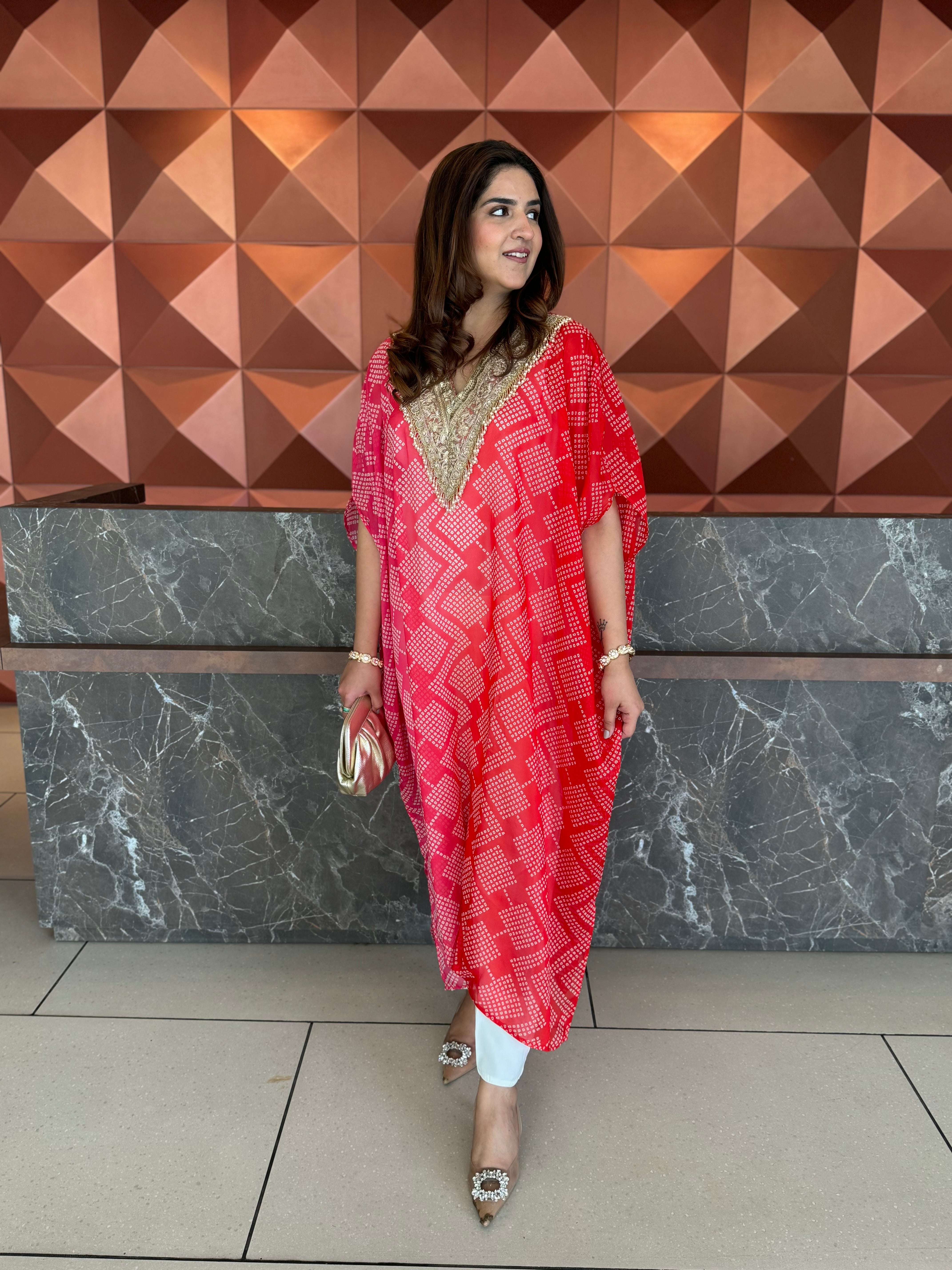 SHADED BANDHANI ORGANZA KAFTAN SET