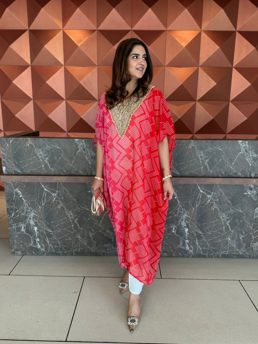 SHADED BANDHANI ORGANZA KAFTAN SET