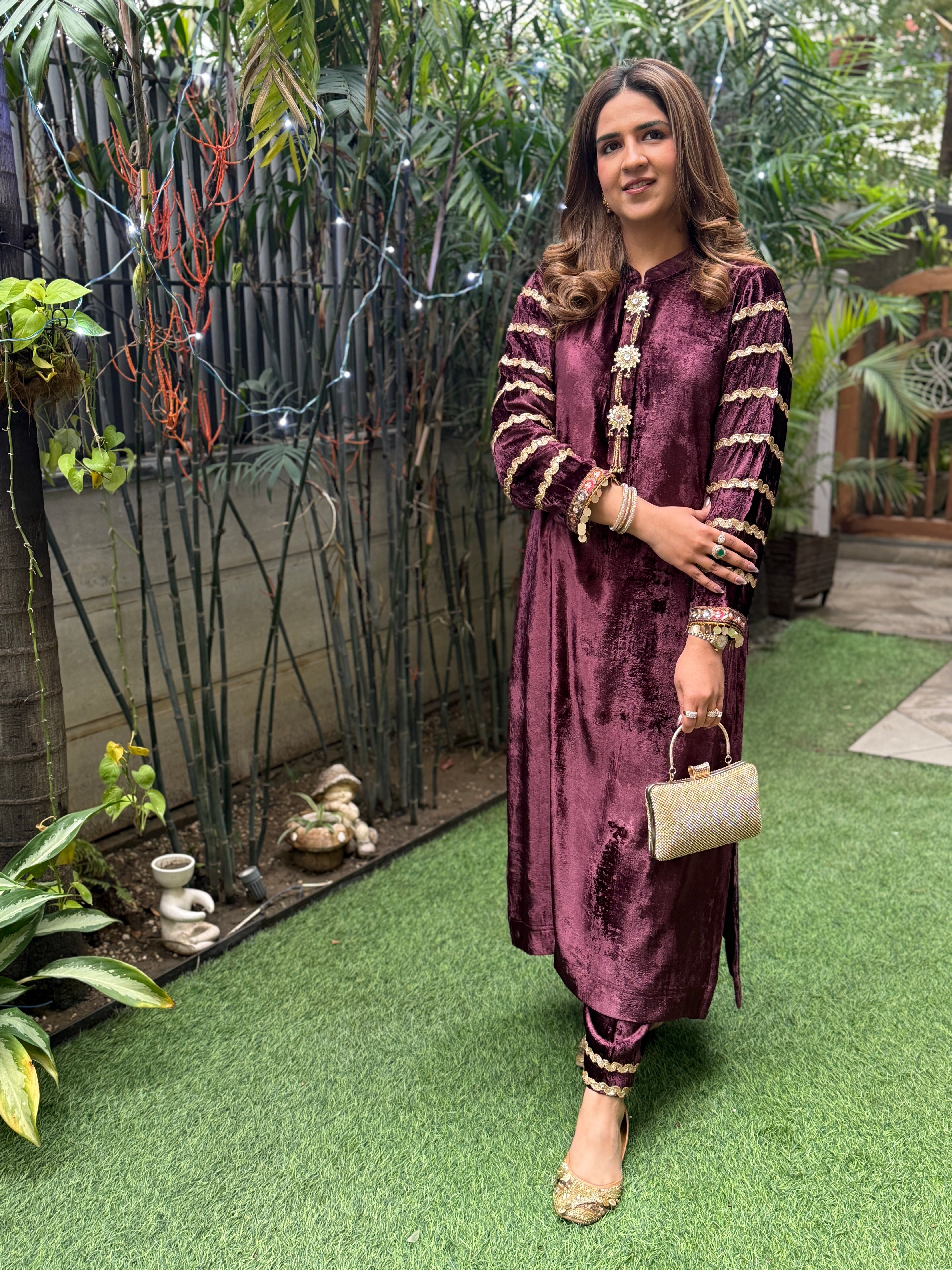 LONG WINE VELVET SET