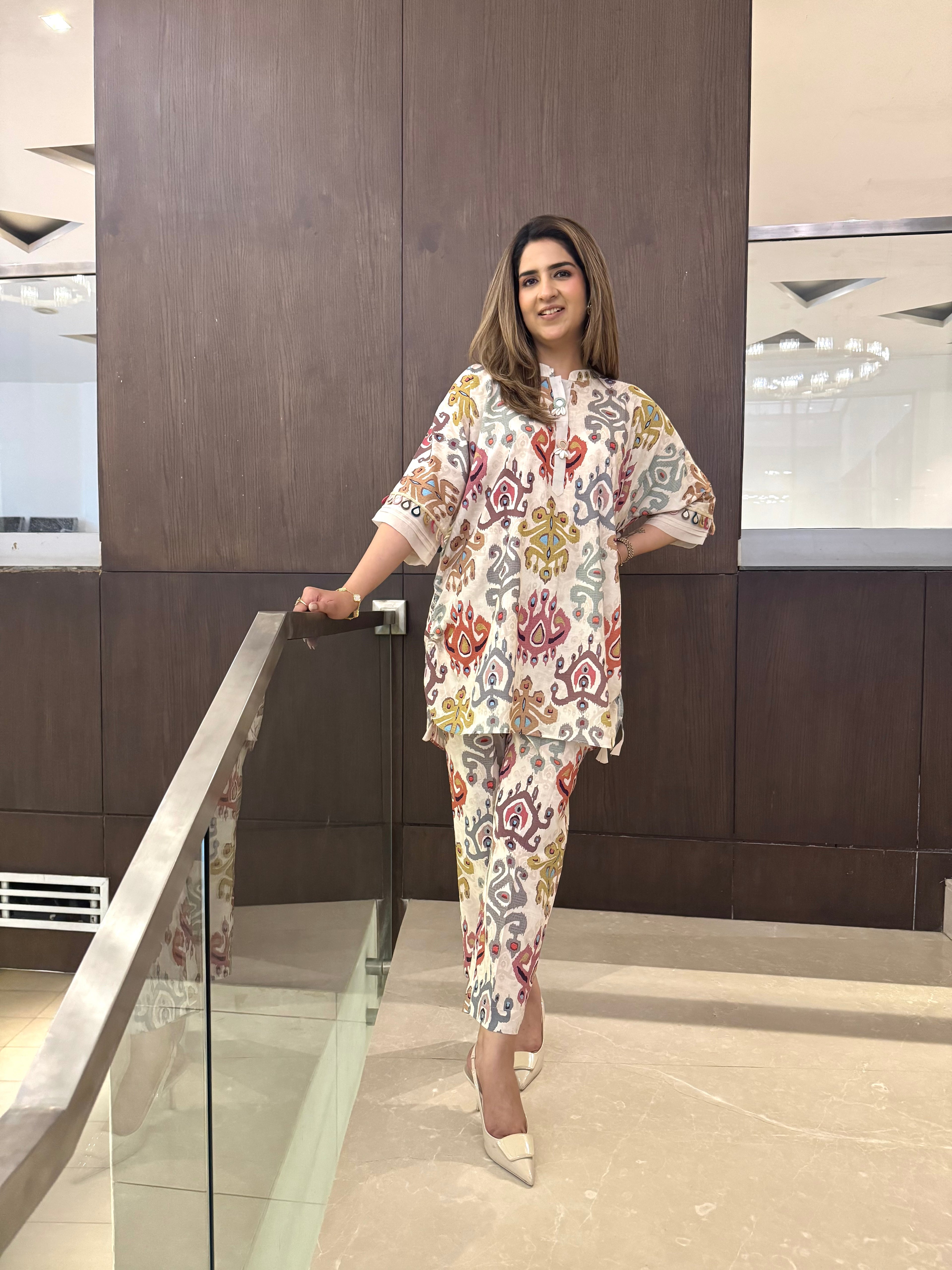 CREAM IKAT PRINT SET