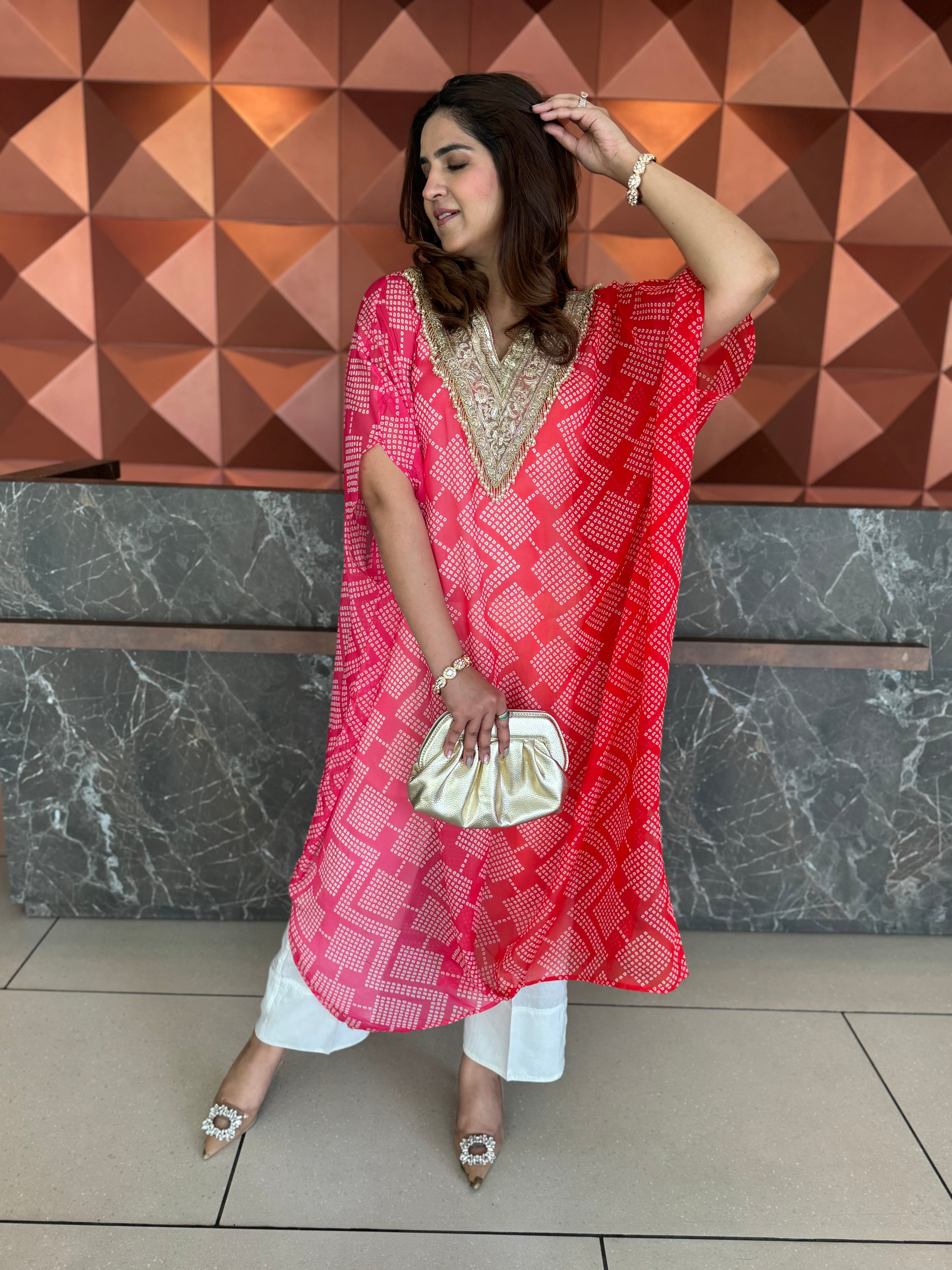 SHADED BANDHANI ORGANZA KAFTAN SET