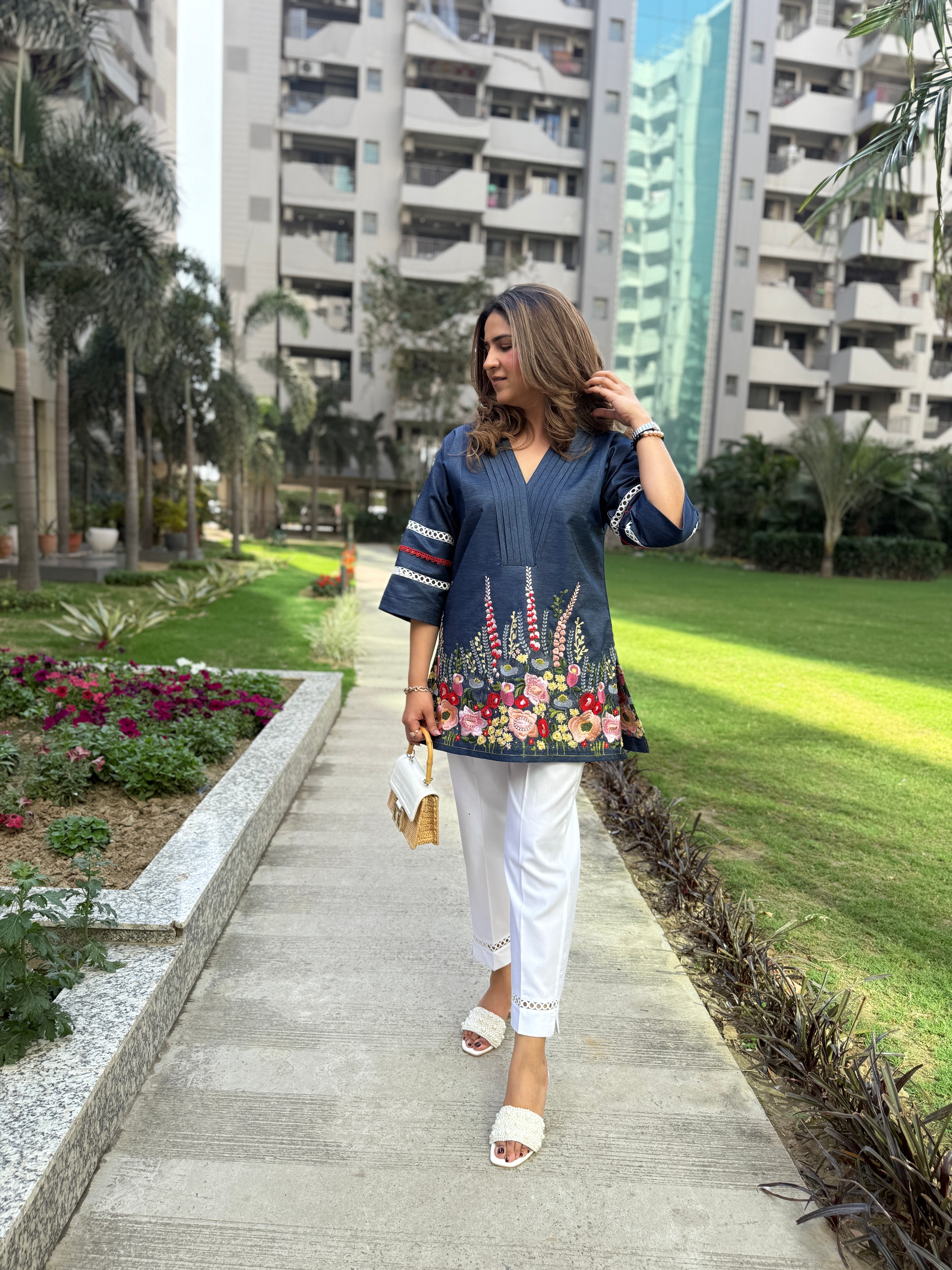 DENIM EMBROIDERED COORDSET