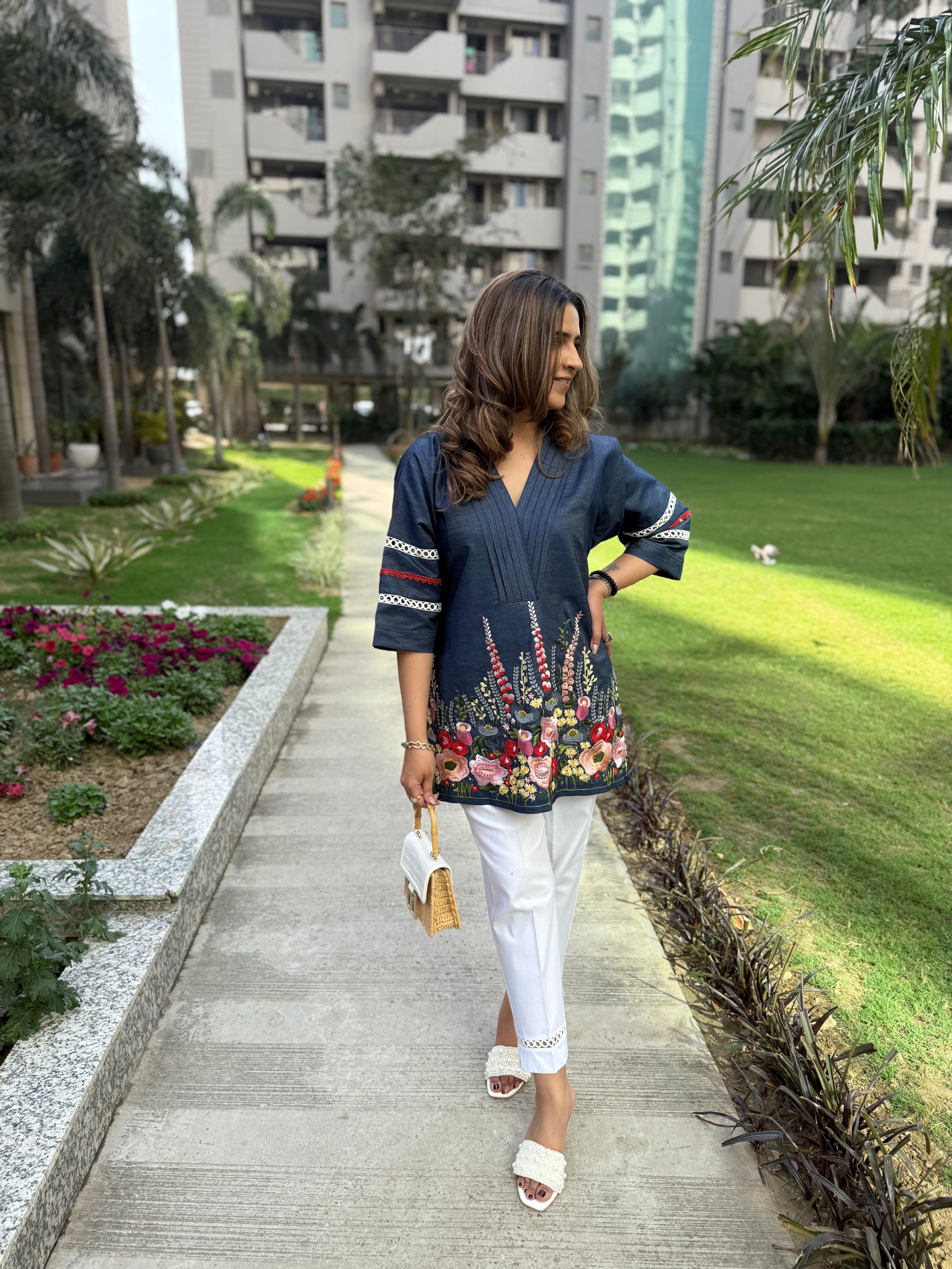 DENIM EMBROIDERED COORDSET