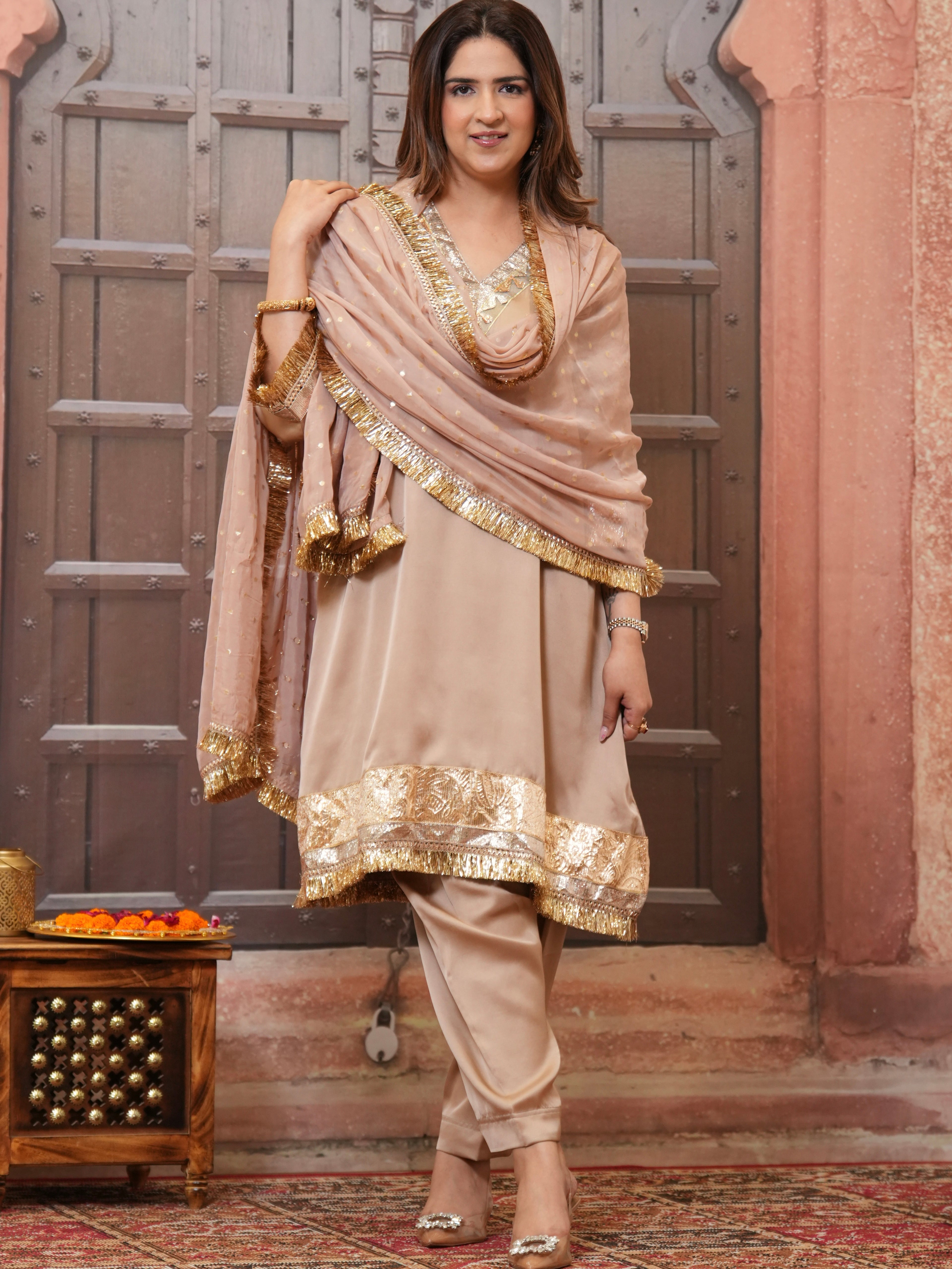 BEIGE GOTA KIRAN SET