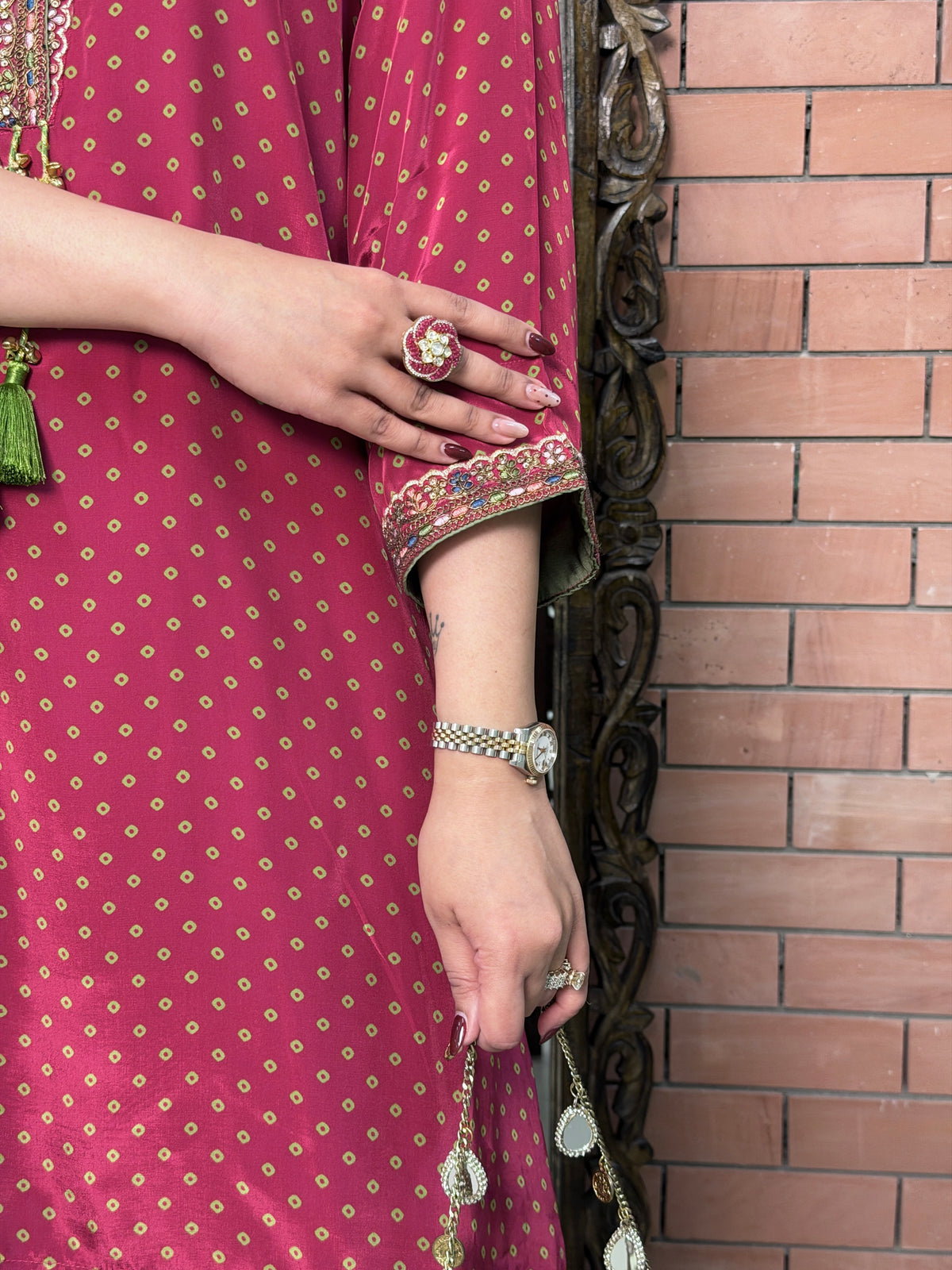 BERRY WINE JAIPURI CREPE SET