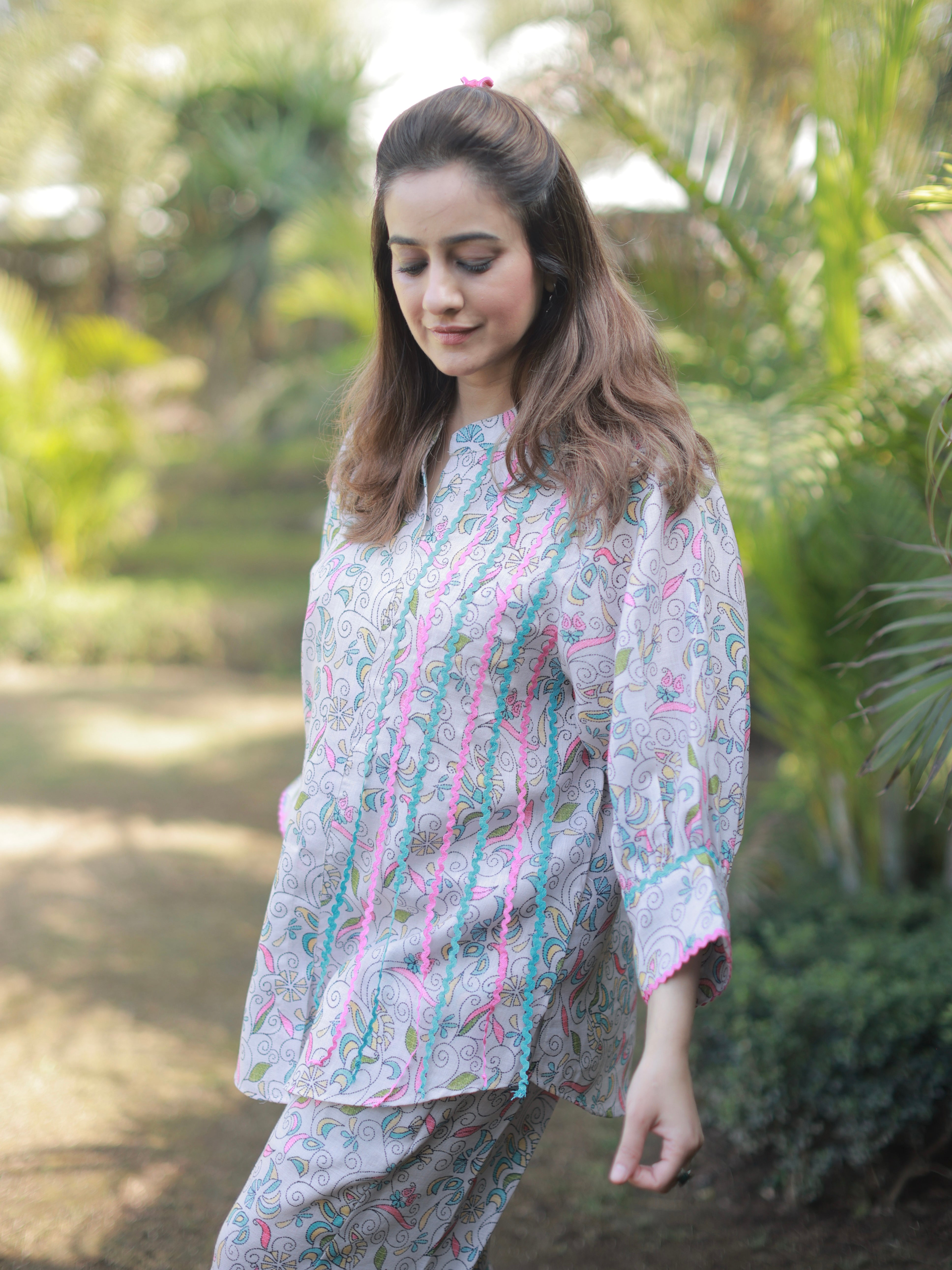 GREY PRINTED LINEN COORDSET