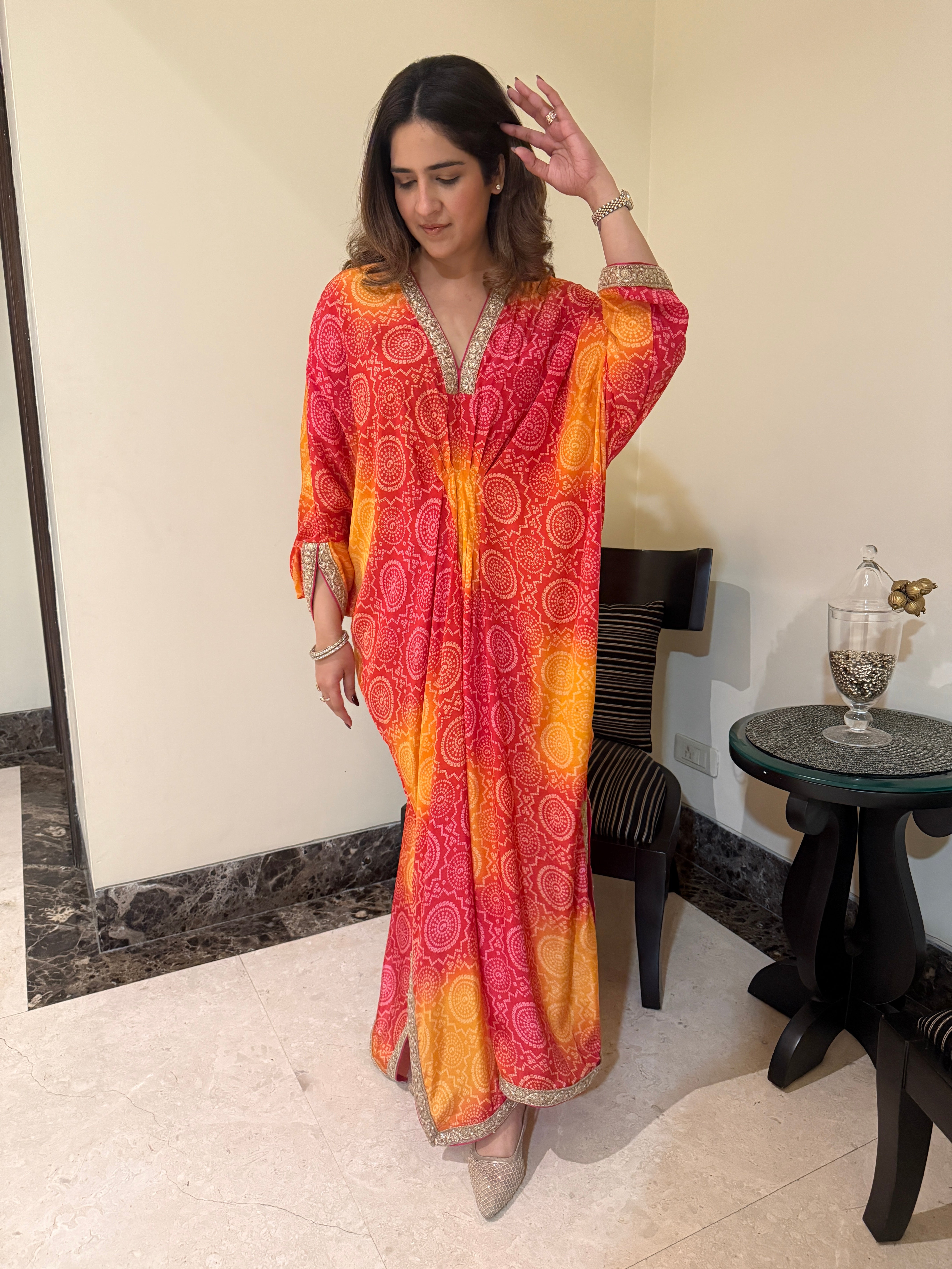CREPE BANDHANI KAFTAN