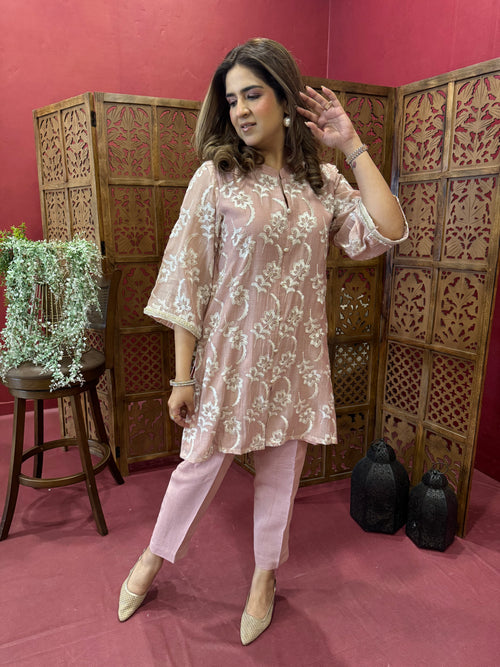 BLUSH PINK MUL CHANDERI EMBROIDERED SET